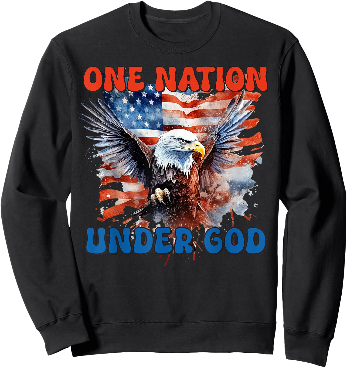 ONE NATION UNDER GOD Flag 4th Of July Patriotic Christian Sweatshirt - Sweatshirt | Black