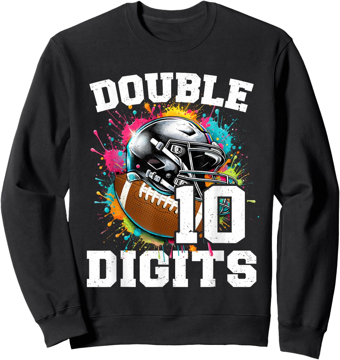 10th Birthday Boy Double Digits 10 Year Old Football Sweatshirt - Sweatshirt | Black