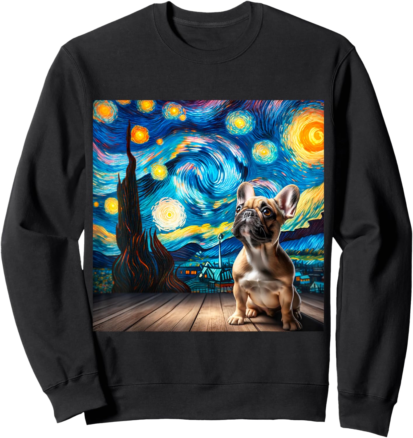 French Bulldog Starry Night Shirt Vincent Van Gogh Frenchie Women Kids Sweatshirt - Sweatshirt | Black