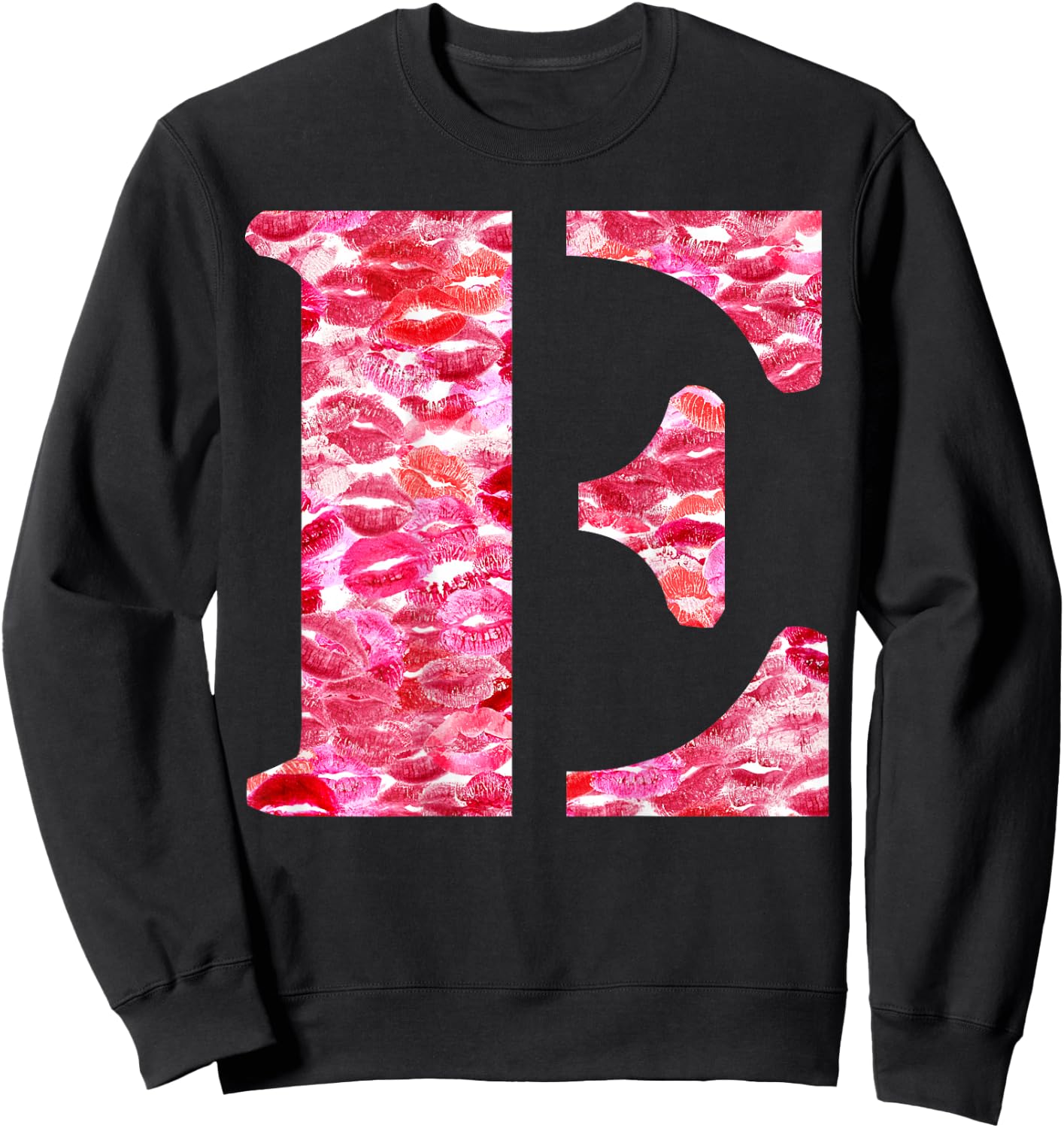 Back Print Only - Lipstick Kisses For Boyfriend Letter E Sweatshirt - Sweatshirt | Black