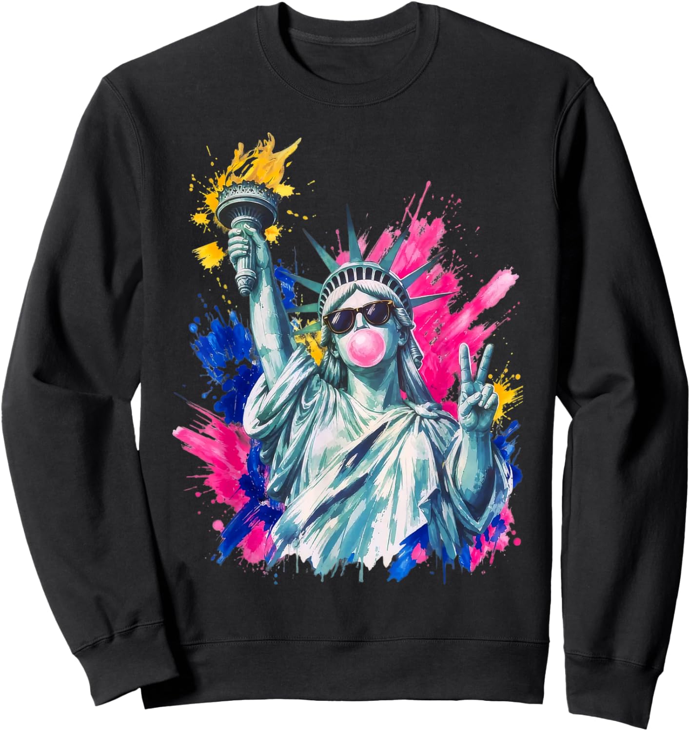 Preppy Statue of Liberty Blowing Bubble Gum 4th of July Sweatshirt - Sweatshirt | Black