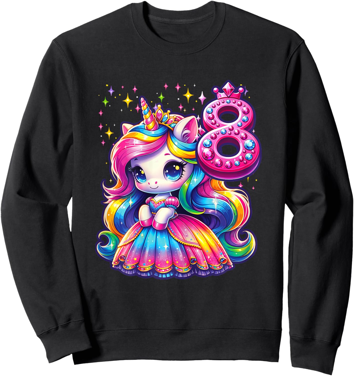Unicorn Princess 8th Birthday 8 Year Old Party Girl Outfit Sweatshirt - Sweatshirt | Black
