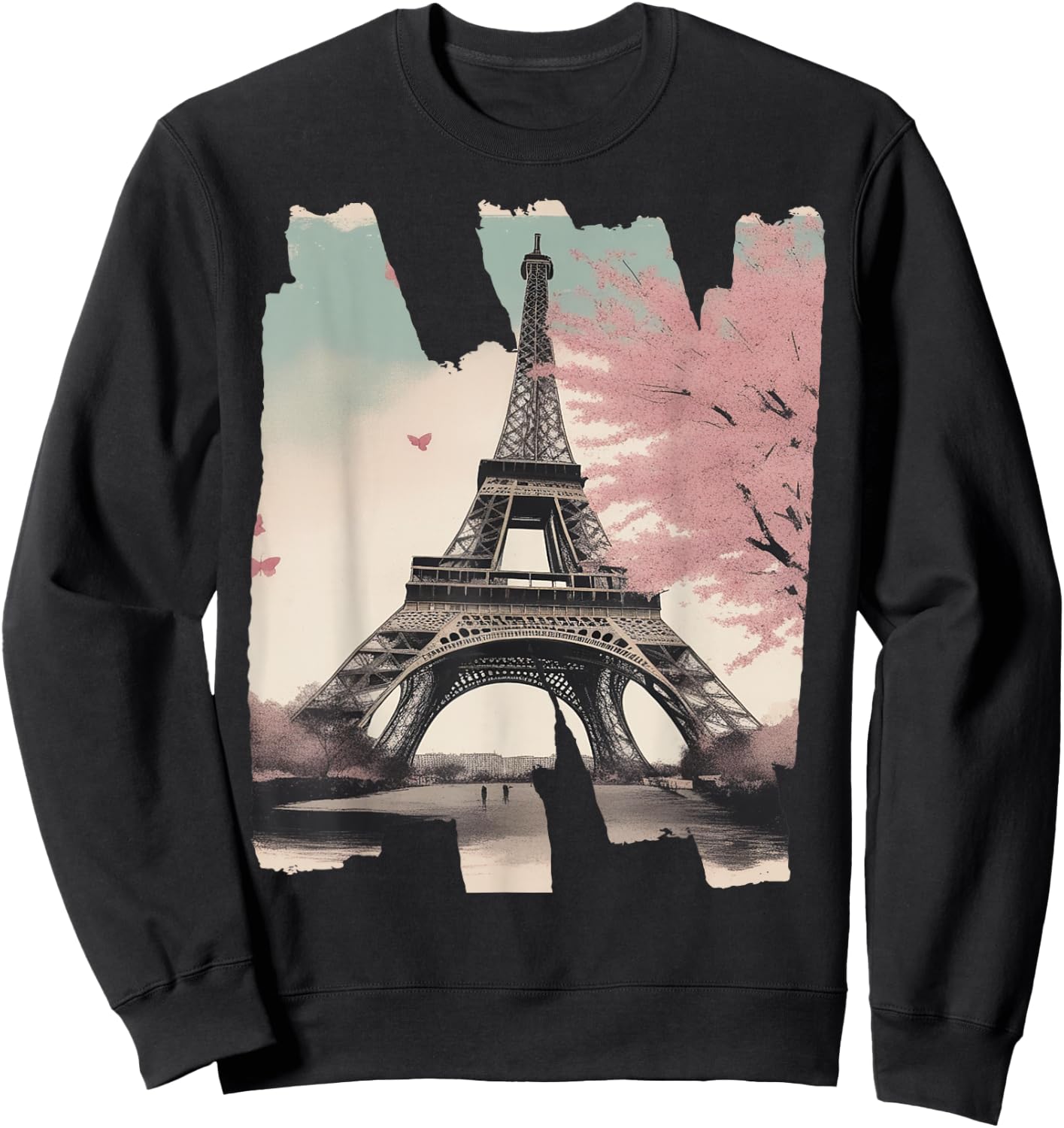 Eiffel Tower Souvenir Paris Cherry Blossom Bonjour French Sweatshirt - Sweatshirt | Black