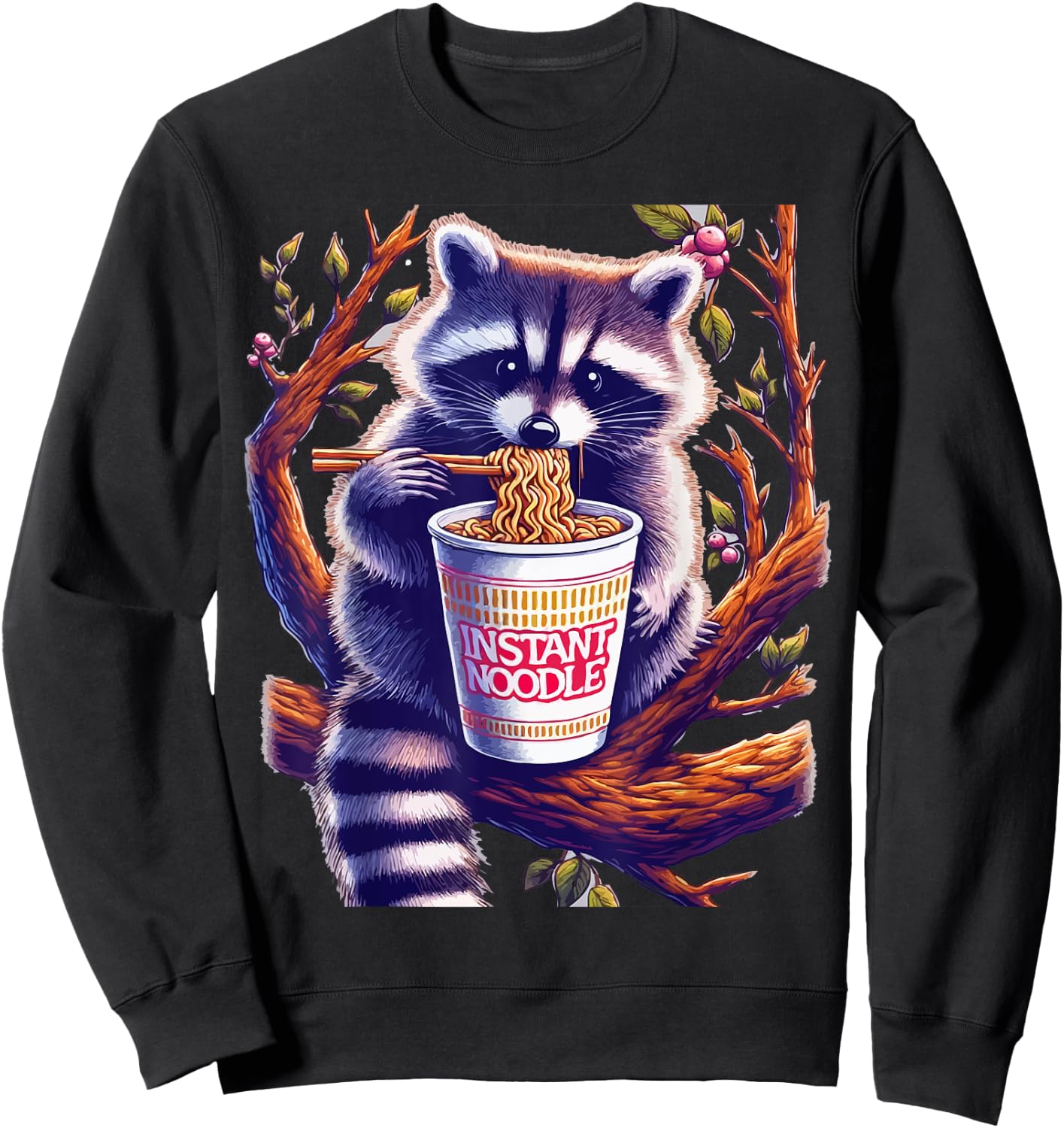 Raccoon Eating Instant Noodle Cup Sweatshirt - Sweatshirt | Black