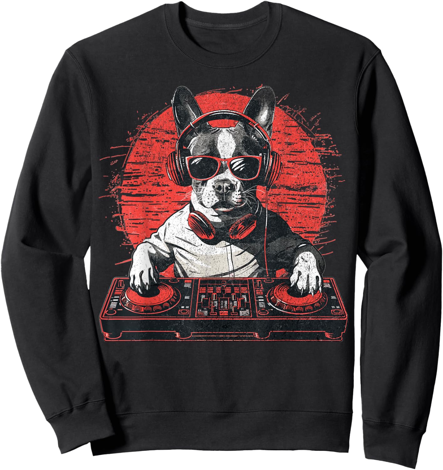 Funny Retro House DJ Boston Terrier Dog Disco Headphone Tech Women Sweatshirt - Sweatshirt | Black
