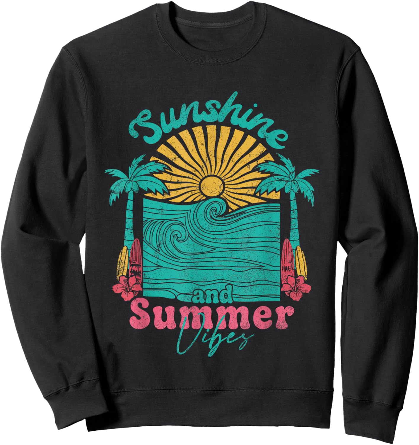 Sunshine and Summer Vibes Retro Beach Vacation Girls Trip Sweatshirt - Sweatshirt | Black