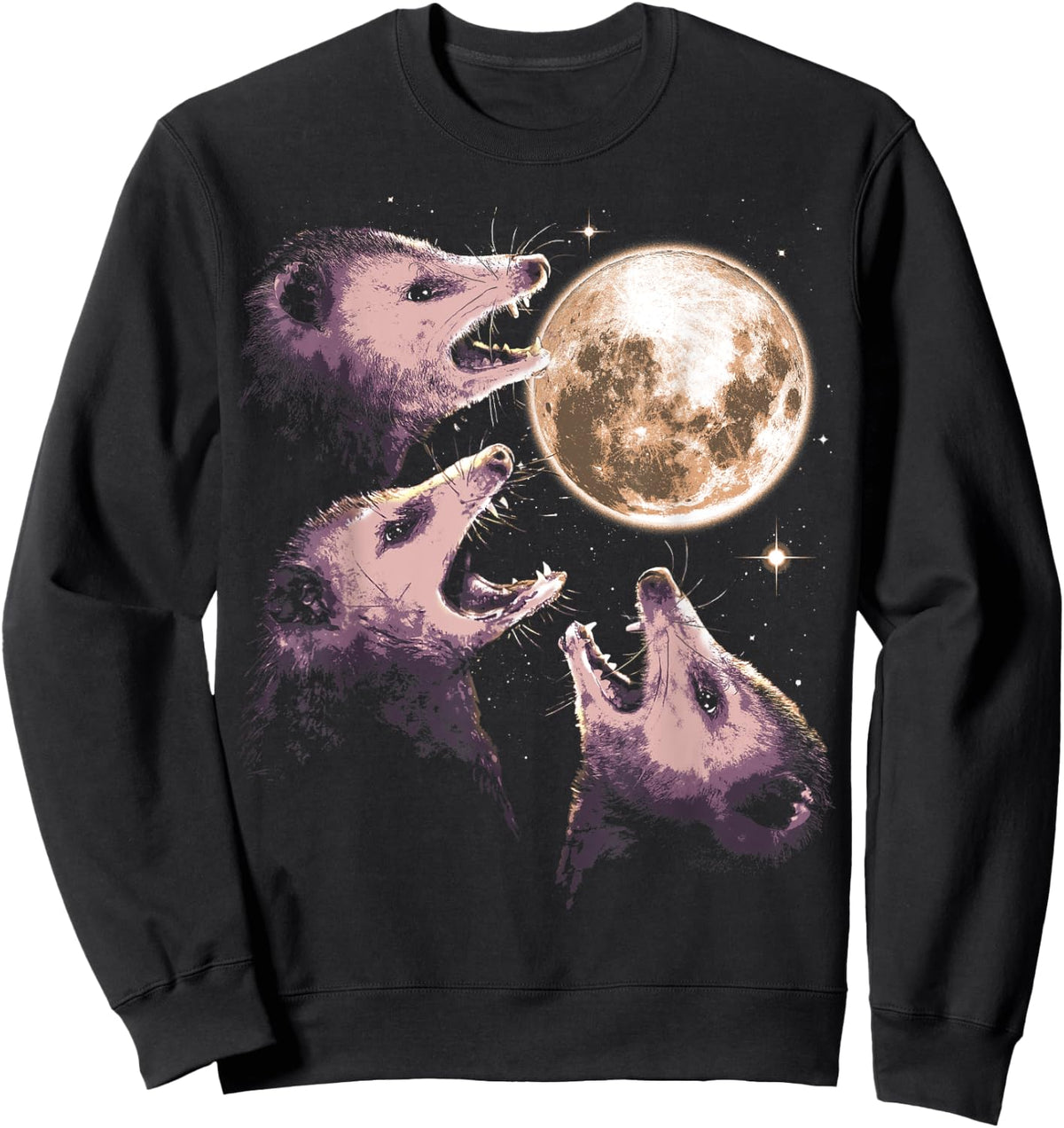 Three Opossums Howling at the Moon Funny Possum 3 Opossum Sweatshirt - Sweatshirt | Black