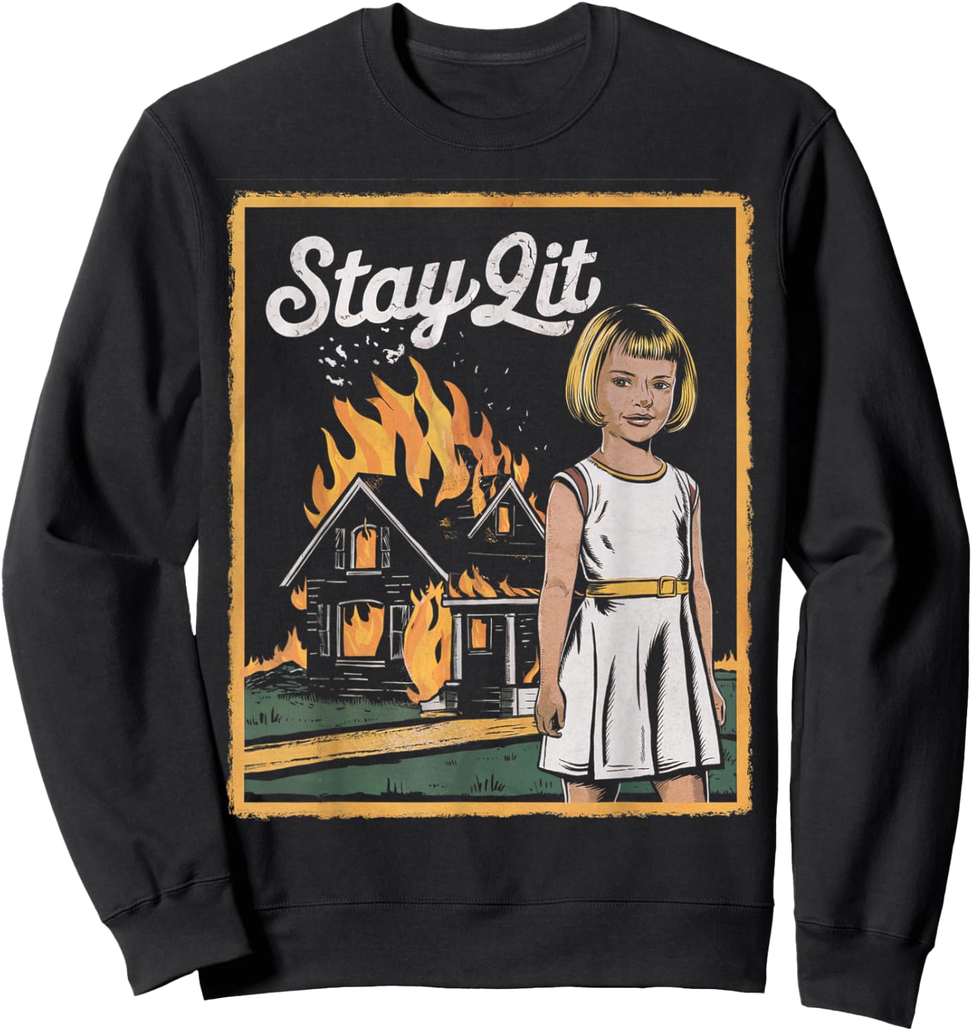 Vintage Horror Movie Lover Retro Halloween Shirt Stay Lit Sweatshirt - Sweatshirt | Black