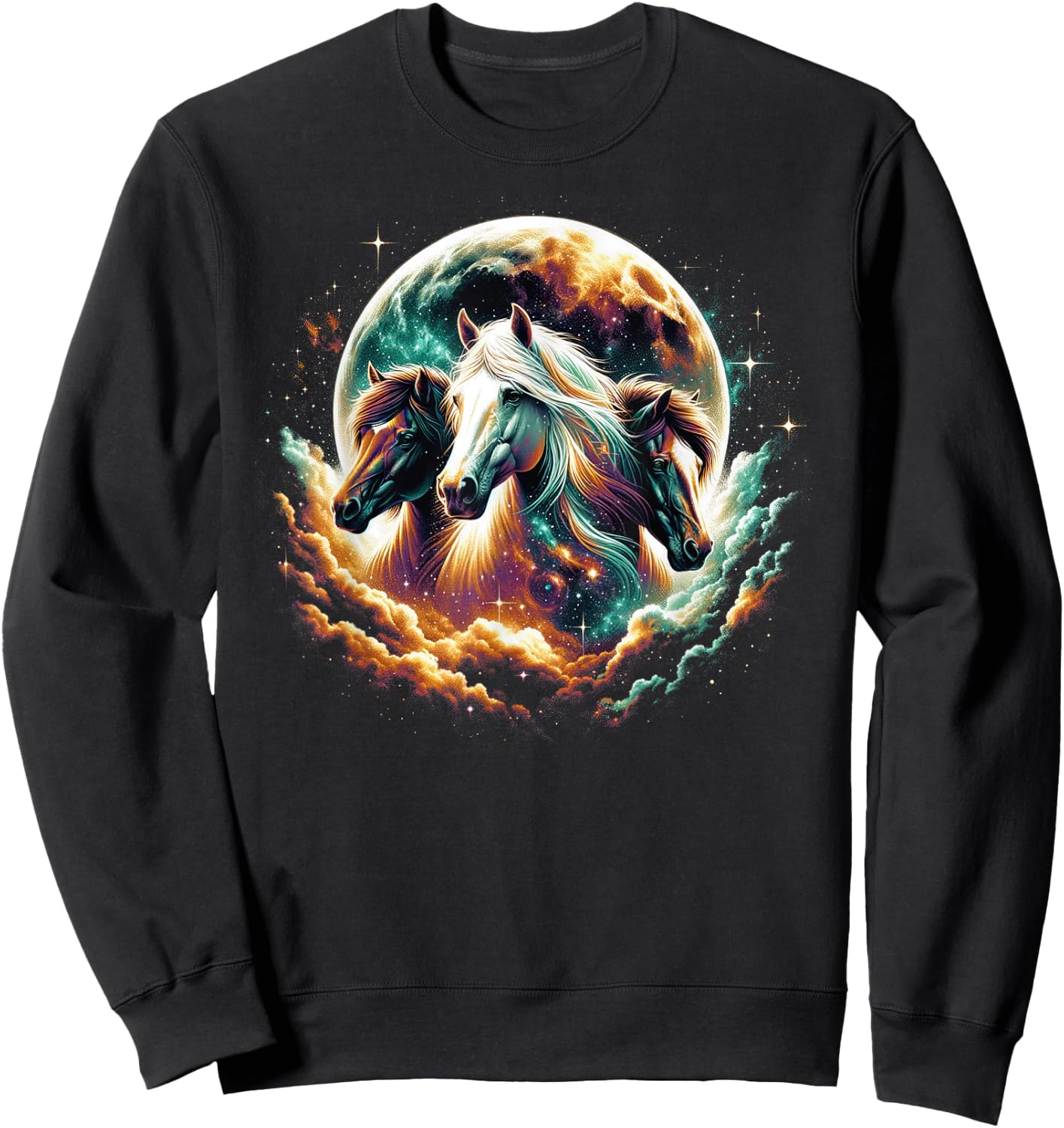 Horse Shirts Teen Girls Horses Moon Graphic Sweatshirt - Sweatshirt | Black