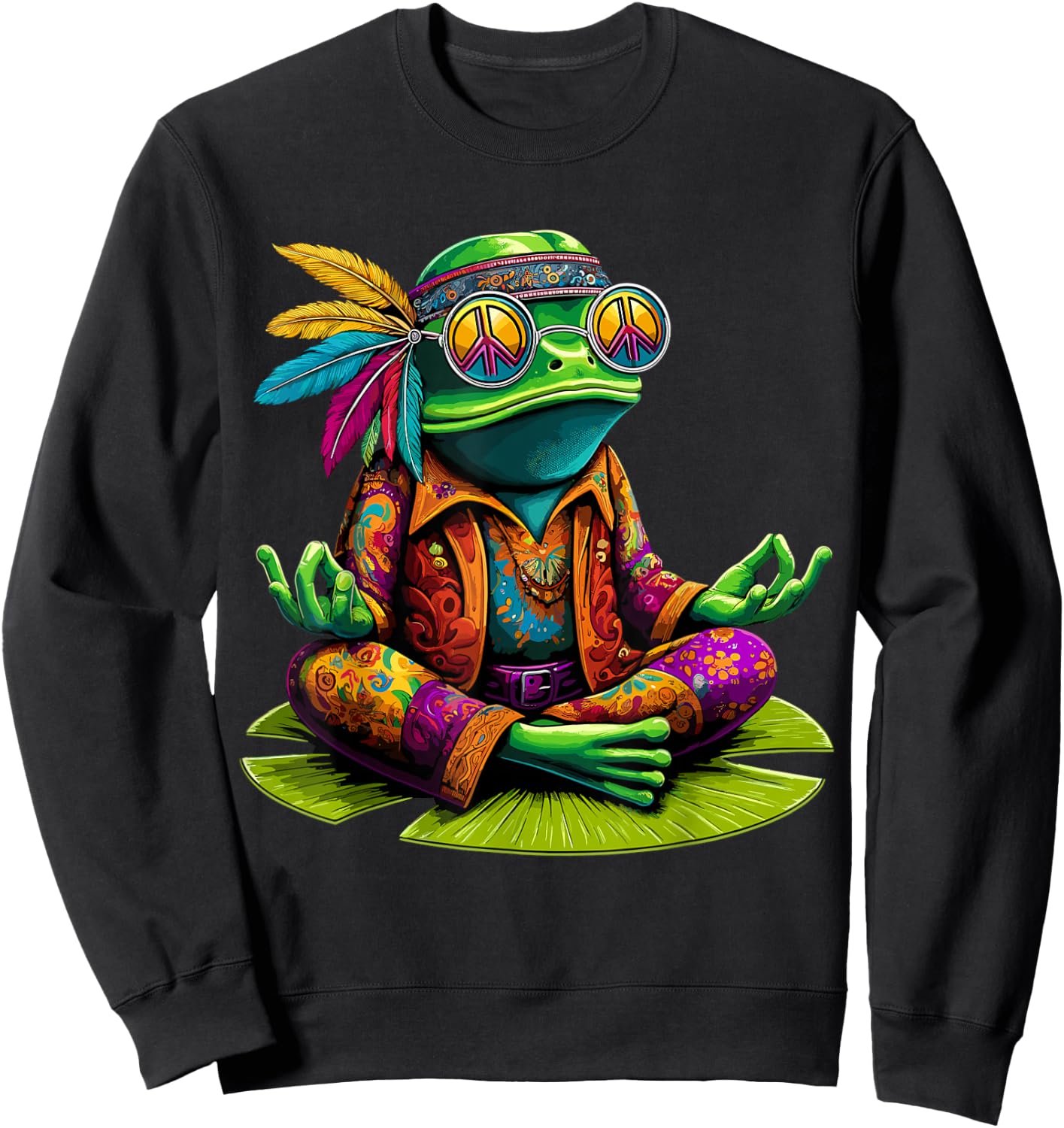 Frog Peace Sign Hippie Frog Sweatshirt - Sweatshirt | Black