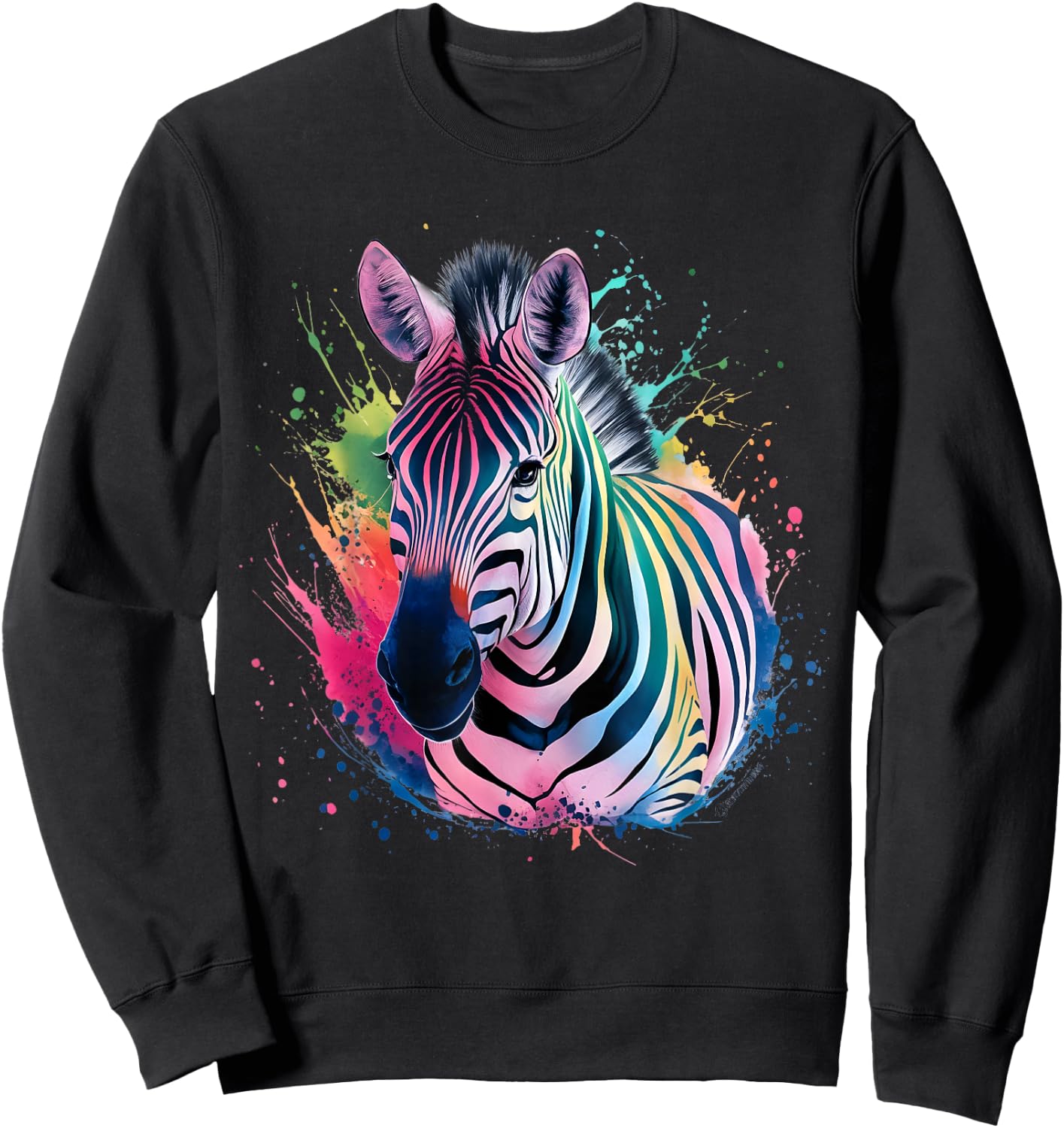 Zebra Men Woman Colorful Watercolor Zebra Sweatshirt - Sweatshirt | Black