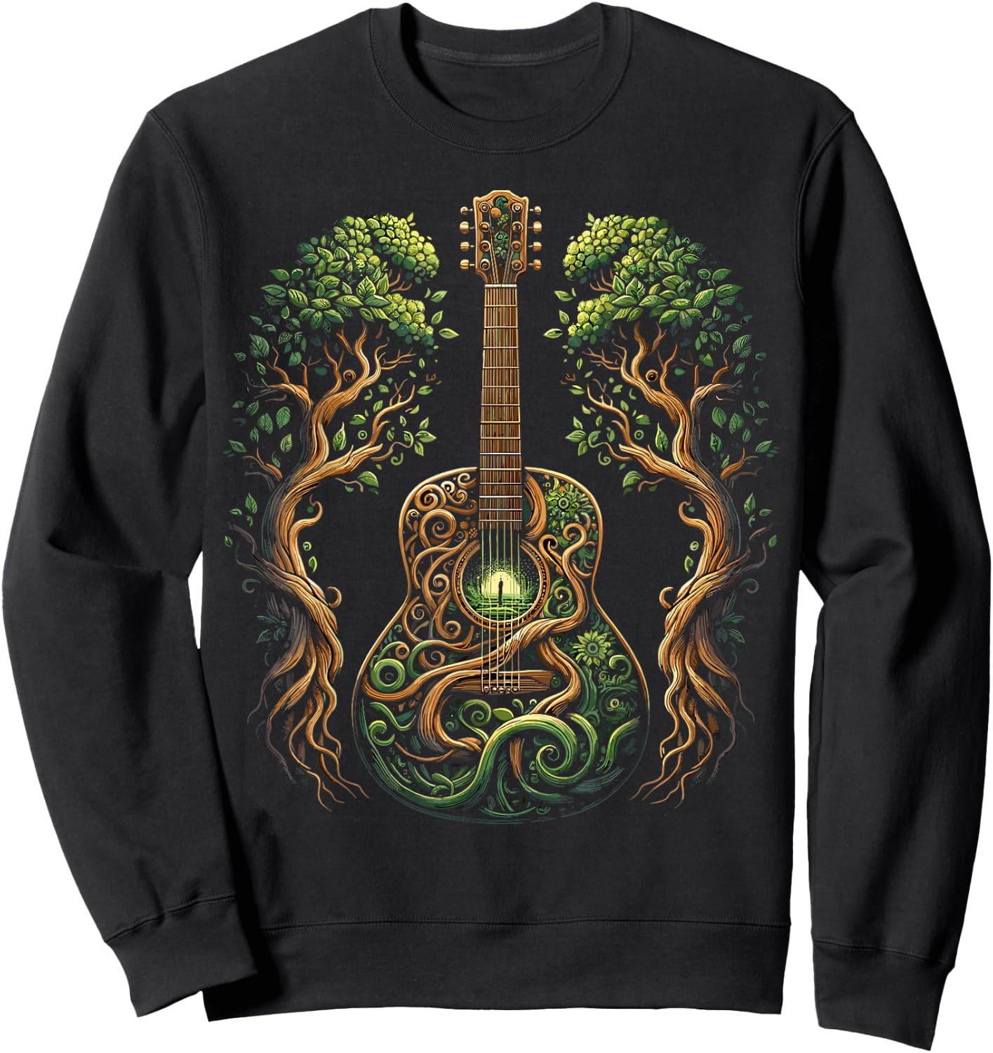 Acoustic Guitar Tree Nature Lover Guitarist Guitar Player Sweatshirt - Sweatshirt | Black