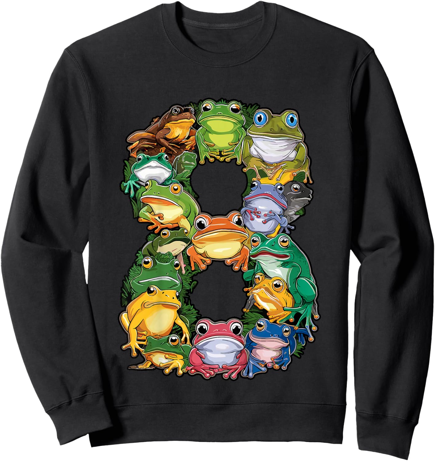 Toddler Frog Themed 8th Birthday 8 Year Old Kids Frog Lover Sweatshirt - Sweatshirt | Black