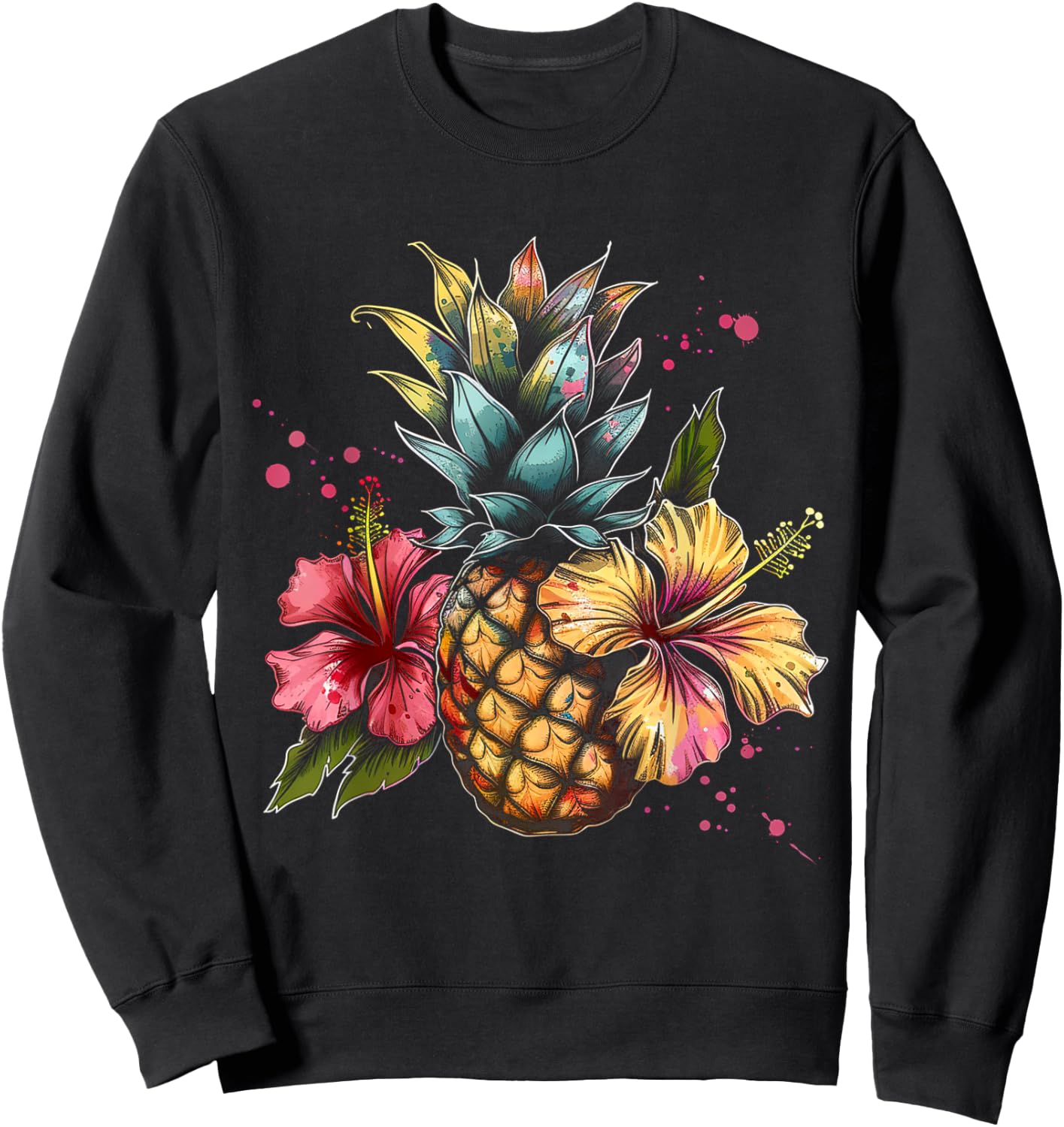 Pineapple And Hibiscus Flower Hawaii Summer Beach Women Kids Sweatshirt - Sweatshirt | Black