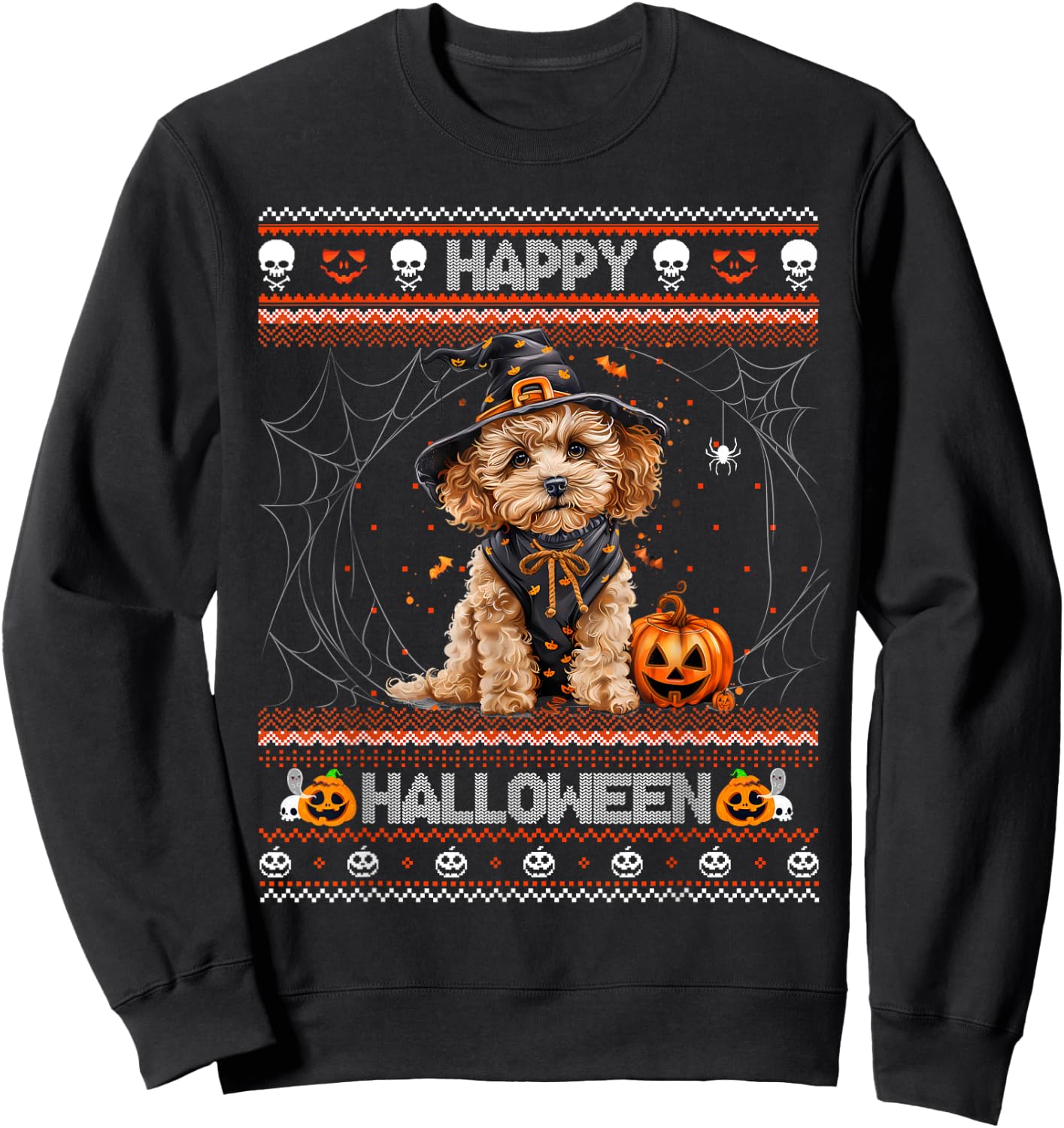 Happy Halloween Ugly Poodle Howl-o-ween Pumpkin Dog lover Sweatshirt - Sweatshirt | Black