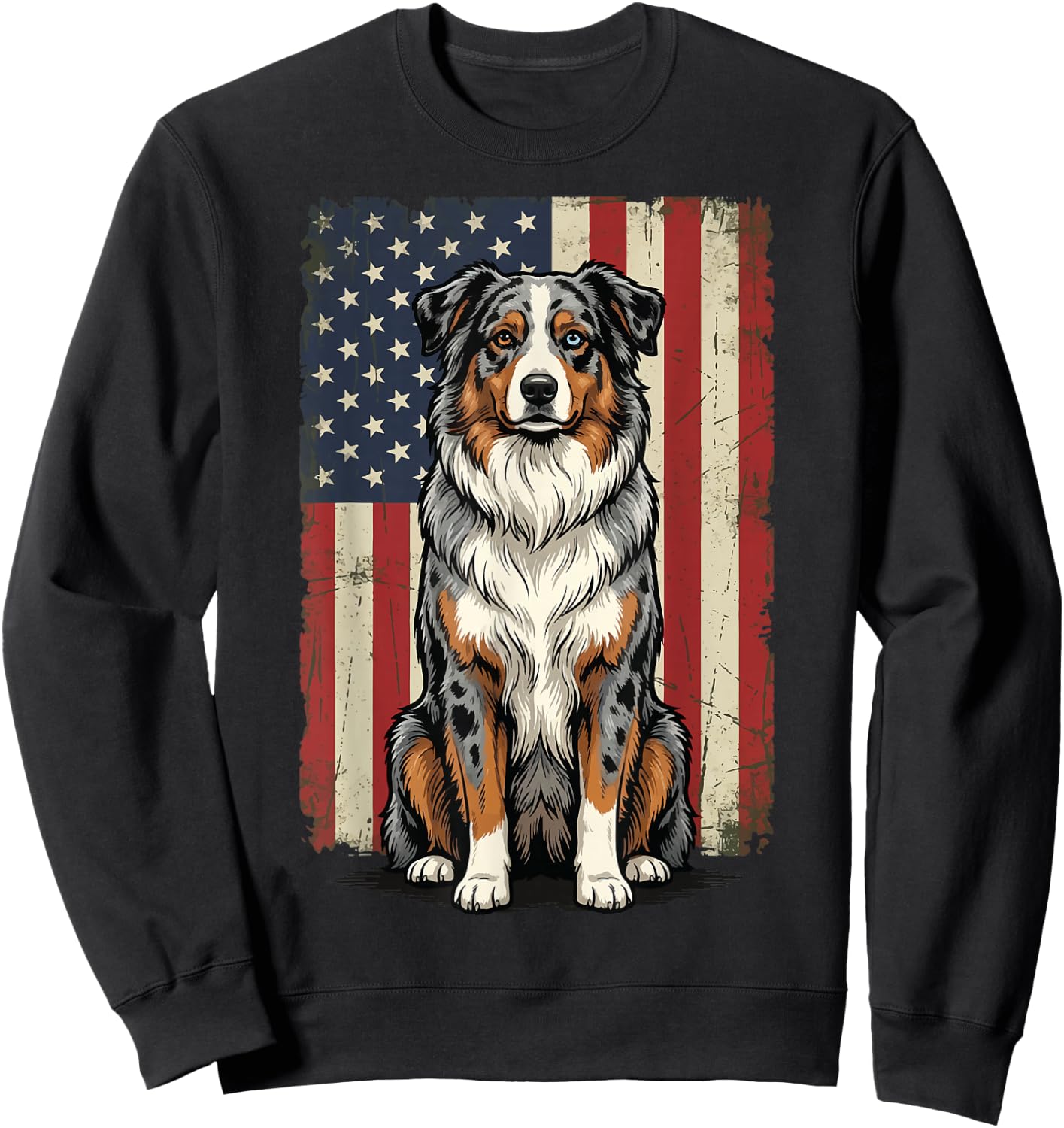 Australian Shepherd USA Flag 4th of July Sweatshirt - Sweatshirt | Black
