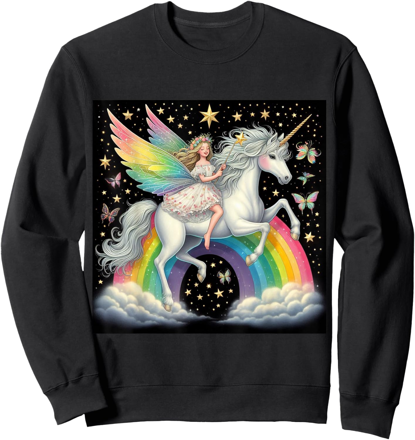 Fairy Riding A Unicorn Boys Girls Men Women Kids Adults Sweatshirt - Sweatshirt | Black