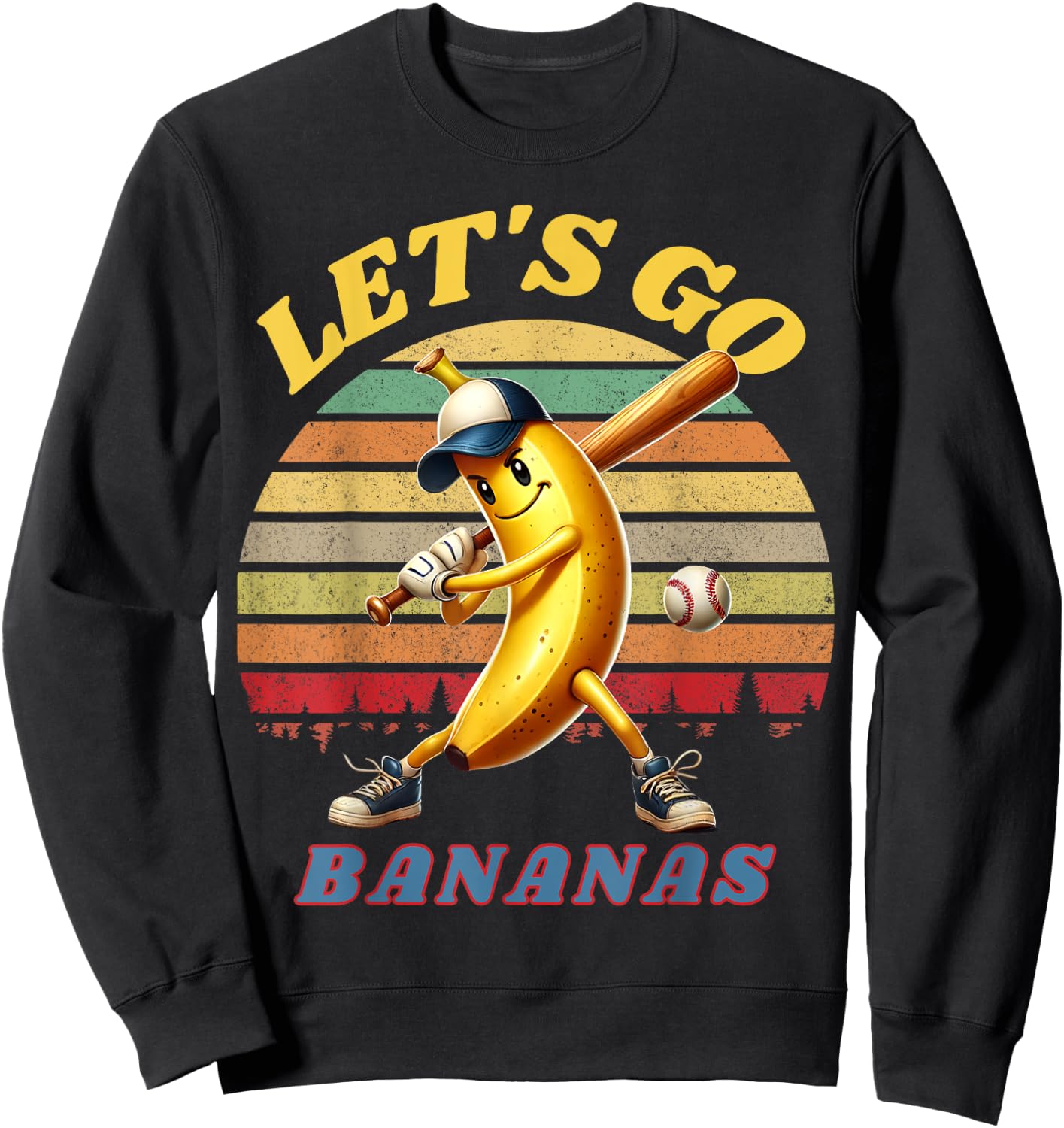 Lets Go Bananas Banana Playing Baseball Baseball Player Gift Sweatshirt - Sweatshirt | Black