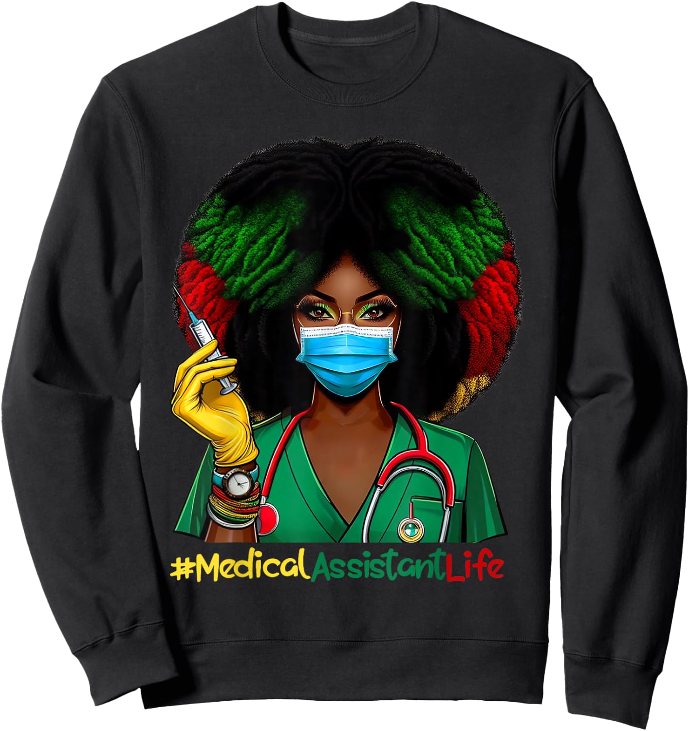 Medical Assistant Nurse Afro Woman Nursing Juneteenth Sweatshirt - Sweatshirt | Black