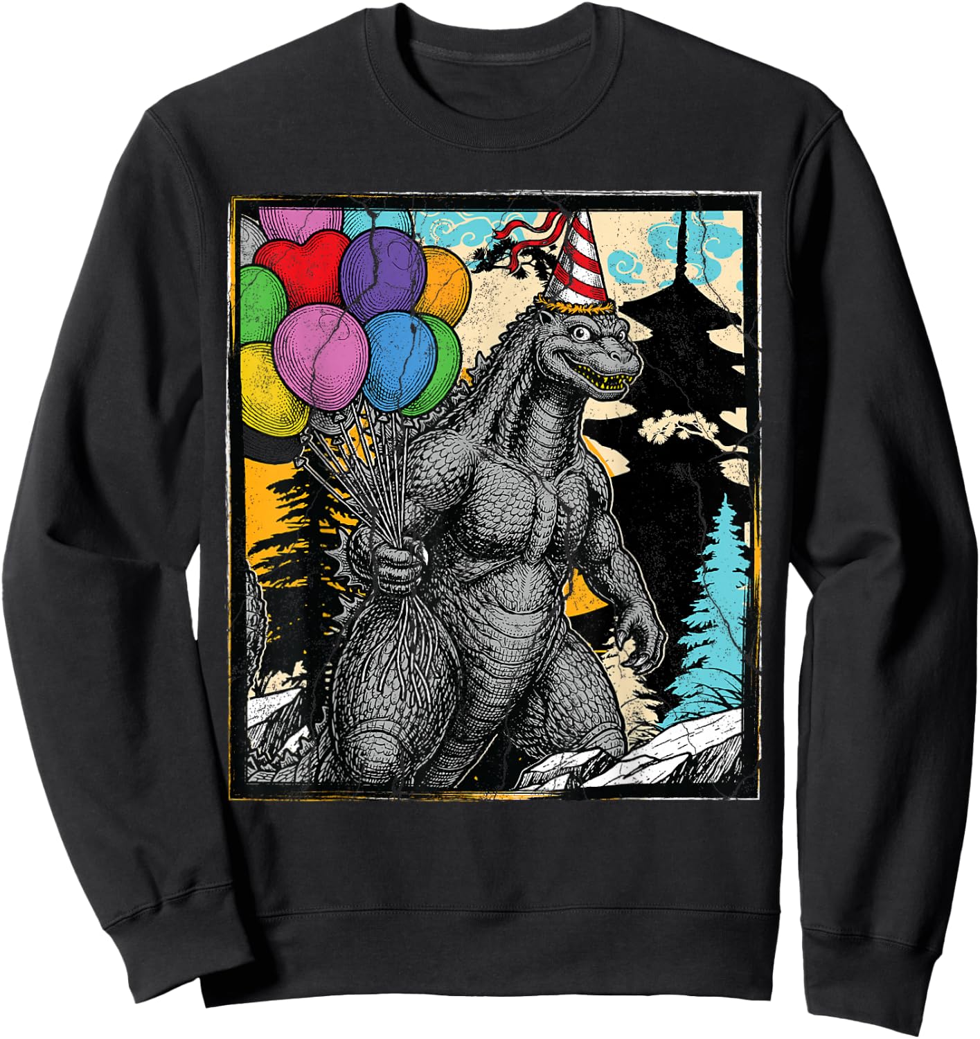 Kaiju Birthday Party Japanese Monster Japan Poster Sweatshirt - Sweatshirt | Black