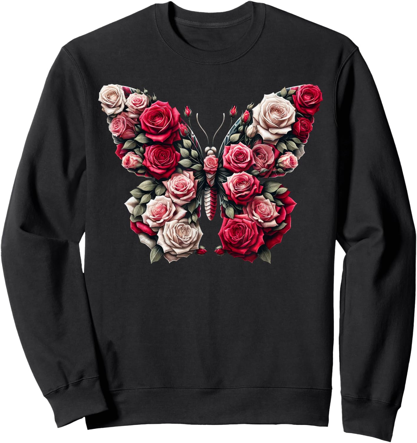 Rose Butterfly Flower Gardening Floral Sweatshirt - Sweatshirt | Black