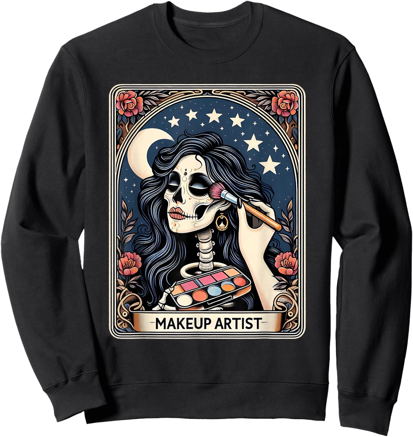 Makeup Artist Tarot Card Gothic Skeleton Moon Women Sweatshirt - Sweatshirt | Black