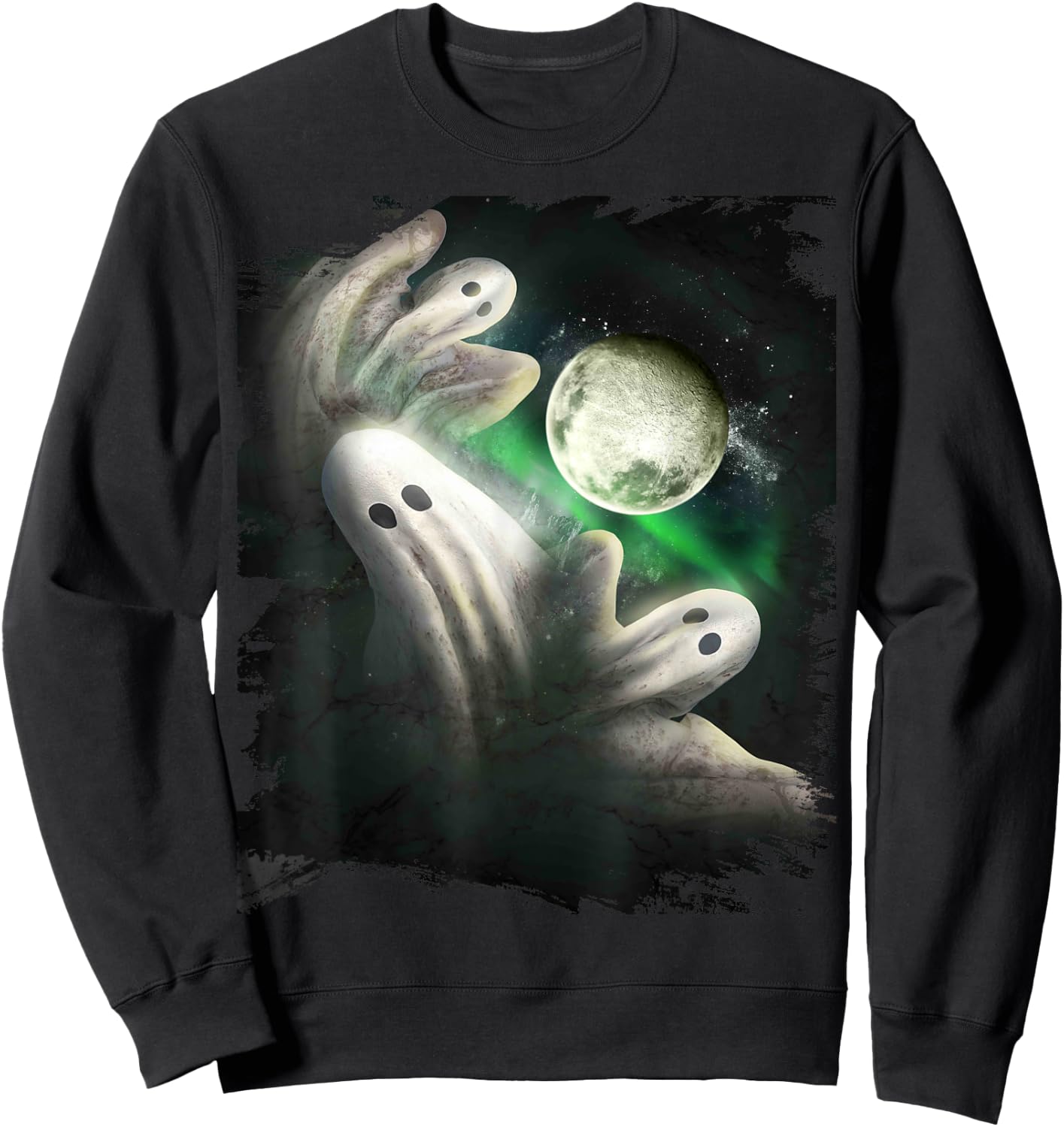 3 Three Ghost Moon, Wolf Ghosts Howling, Funny Halloween Sweatshirt - Sweatshirt | Black