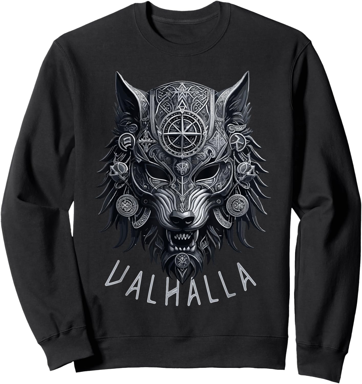Valhalla Wolf Mask Odin Runes Norse Compass Viking Men Women Sweatshirt - Sweatshirt | Black