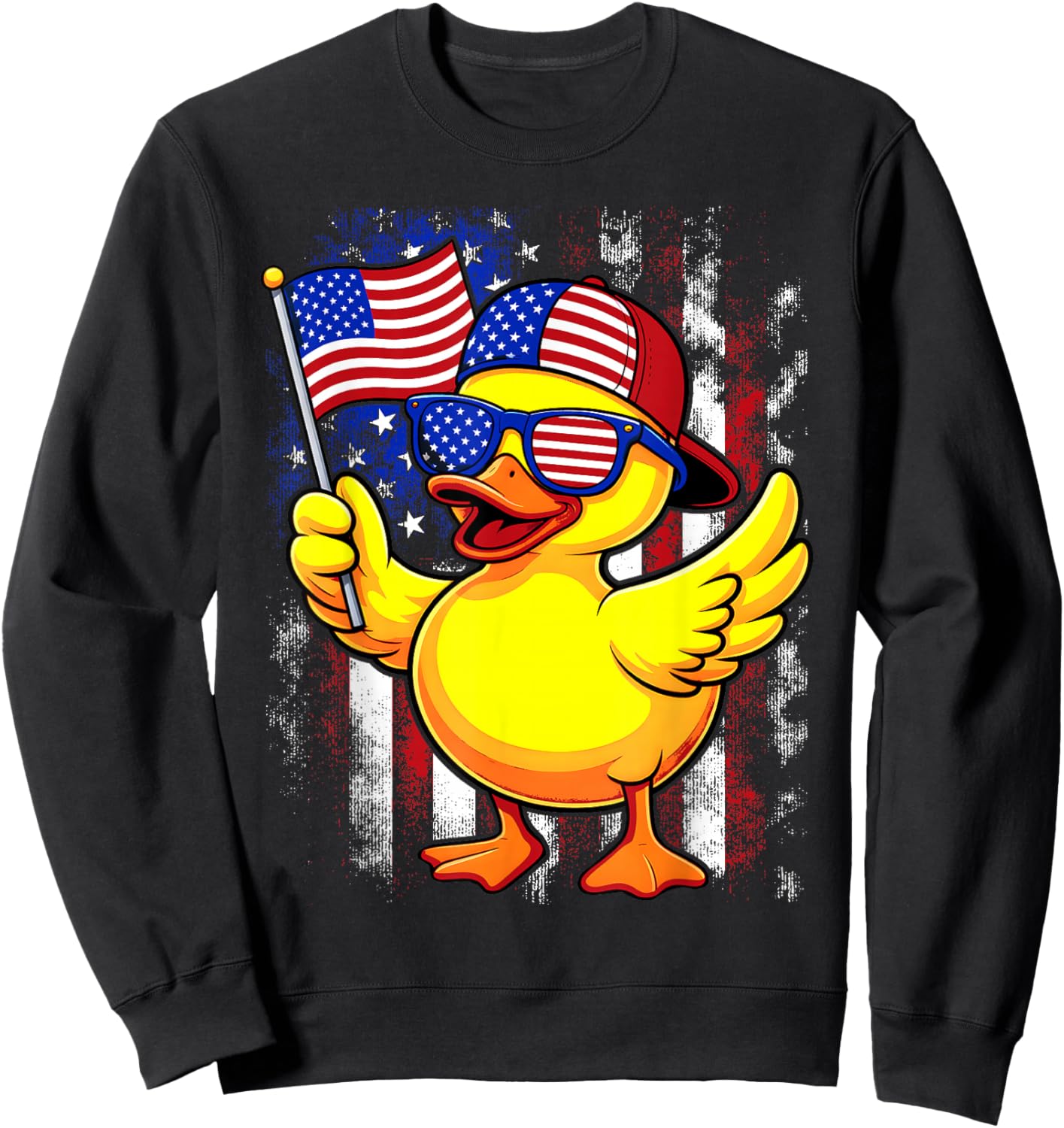4th Of July Patriotic Rubber Duck USA Flag Funny Duck Sweatshirt - Sweatshirt | Black