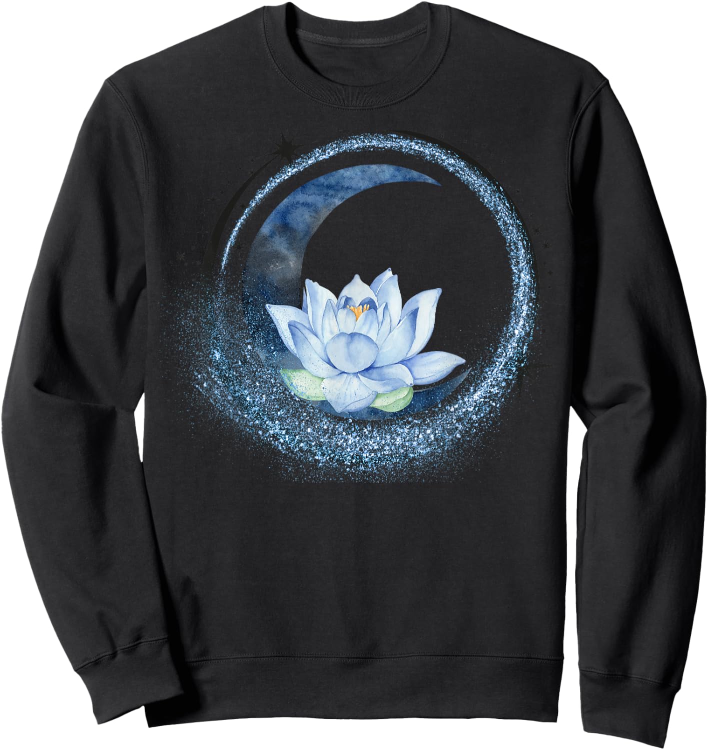 Crescent Moon and Circle of Stars with Lotus Flower Graphic Sweatshirt - Sweatshirt | Black