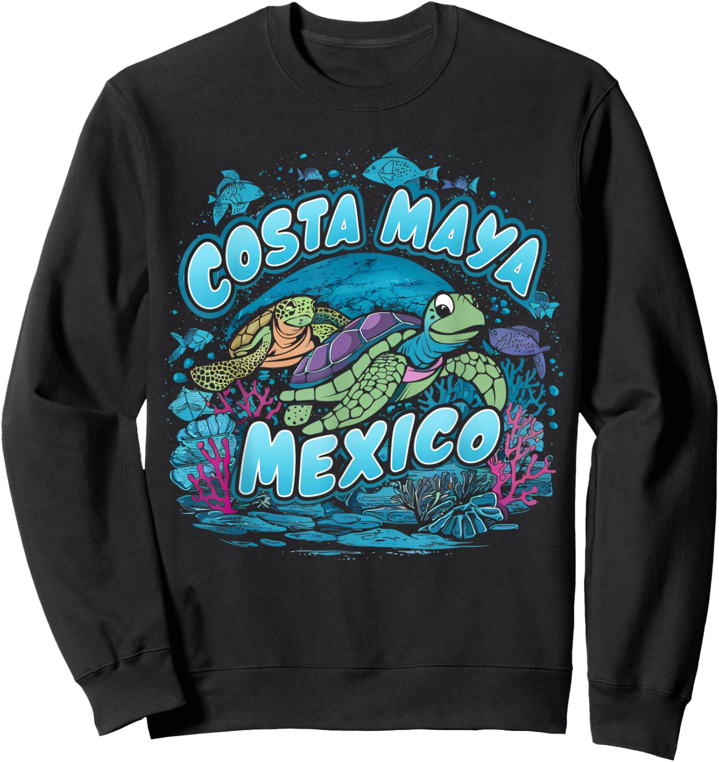 Costa Maya Mexico Turtle Vacation Souvenir Beach Sweatshirt - Sweatshirt | Black