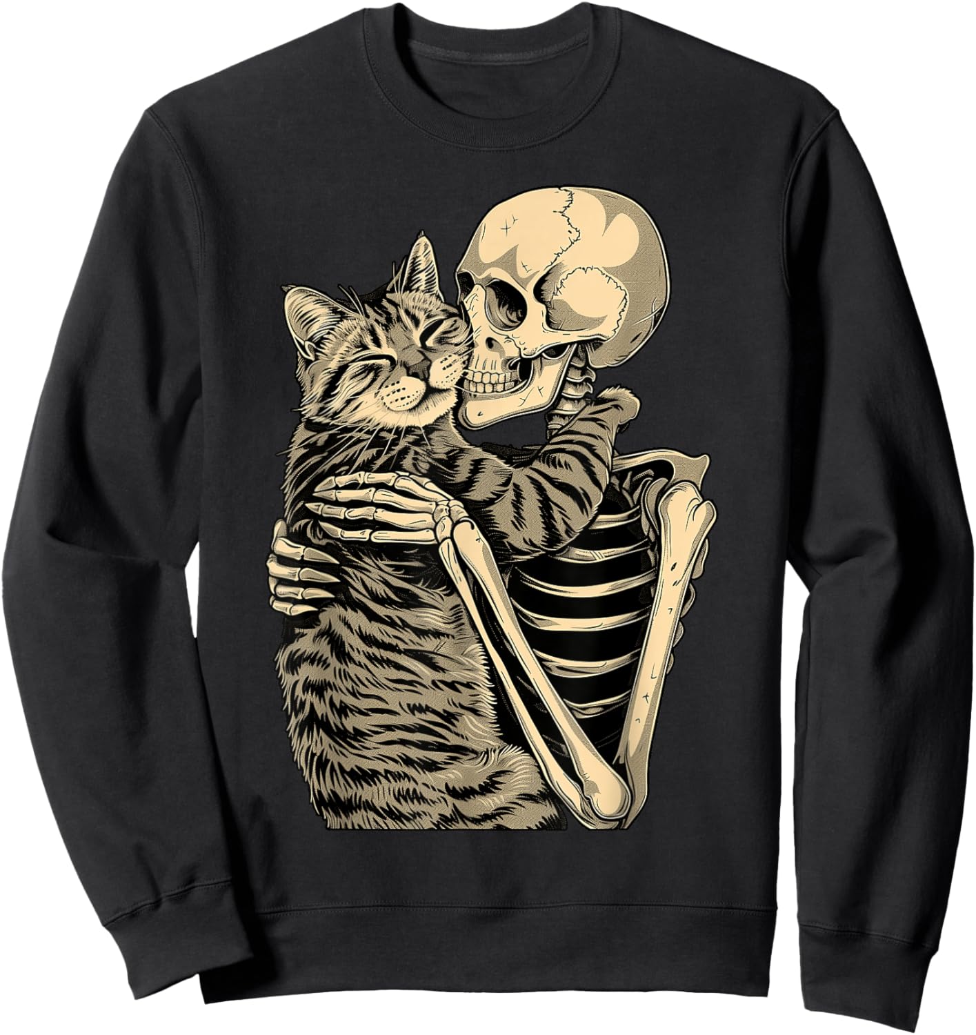 Skeleton Hugging Cat Halloween for Cat Lovers Sweatshirt - Sweatshirt | Black