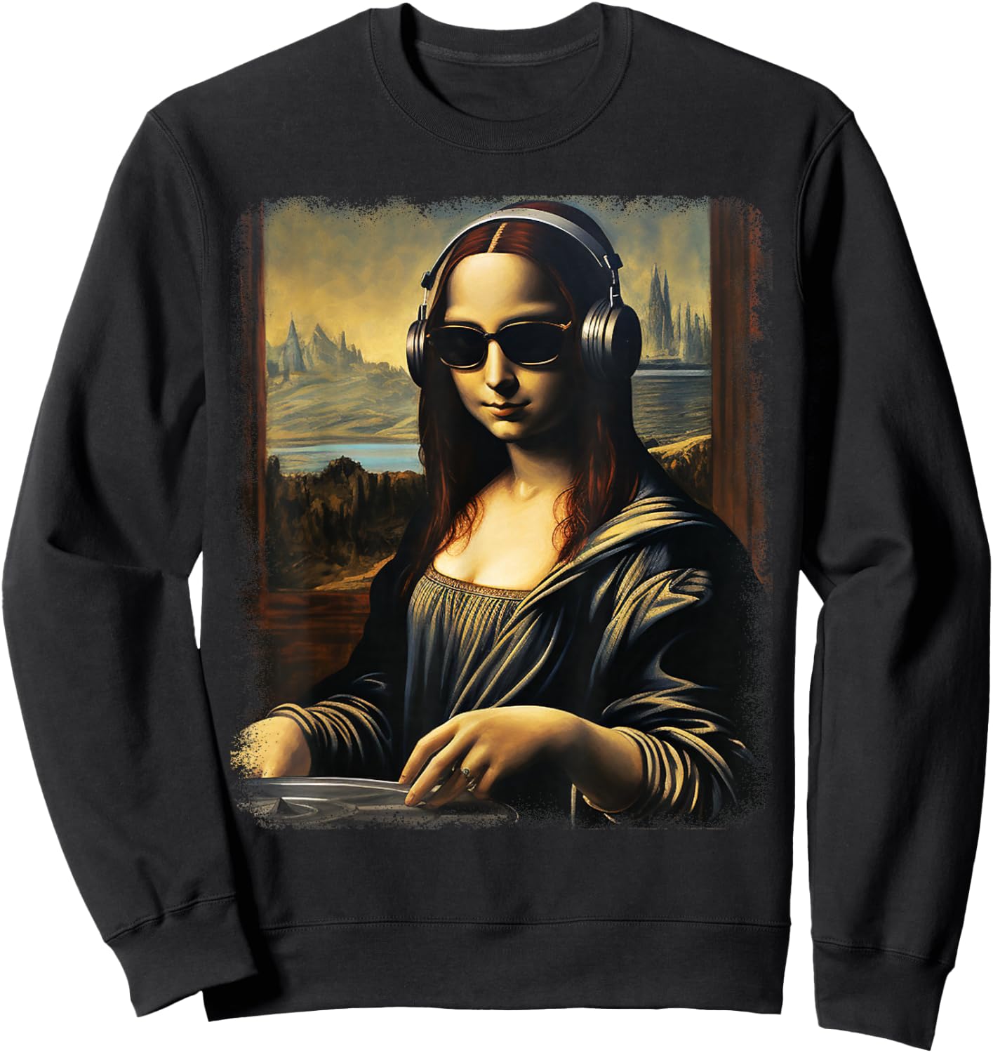 Mona Lisa as DJ | Trending Aesthetic Streetwear Sweatshirt - Sweatshirt | Black