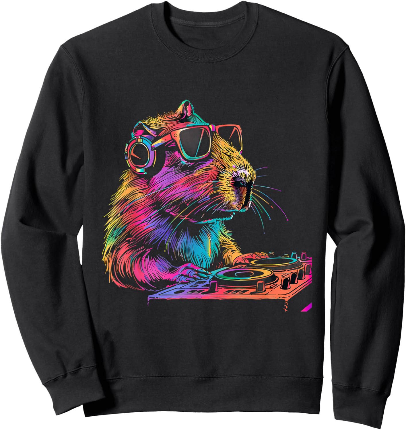 DJ Capybara Beatmaker Turntable DJ Capybara EDM Techno Sweatshirt - Sweatshirt | Black