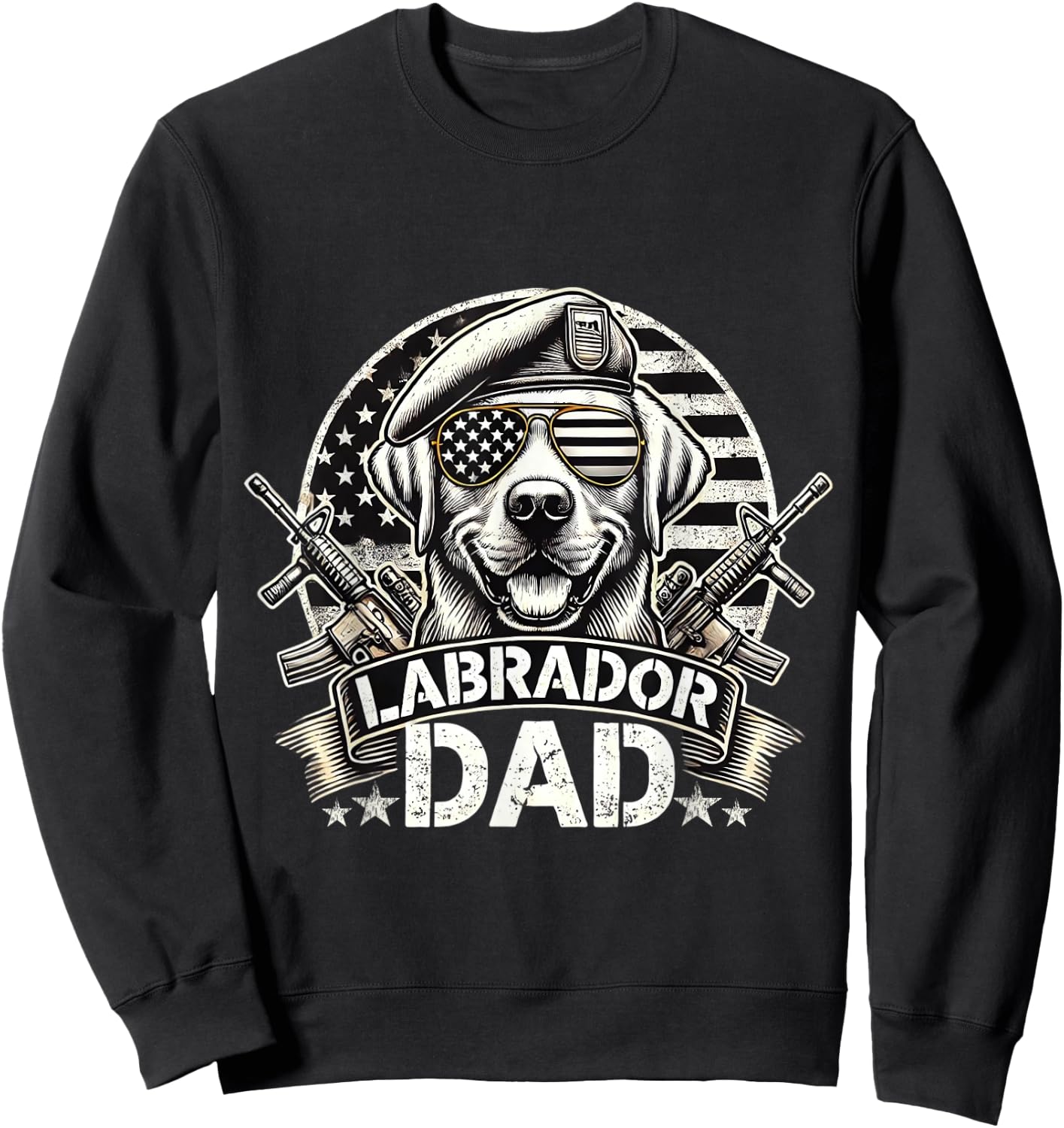 Labrador Dad K9 Military Gear Retro Vintage US Flag Sweatshirt - Sweatshirt | Black