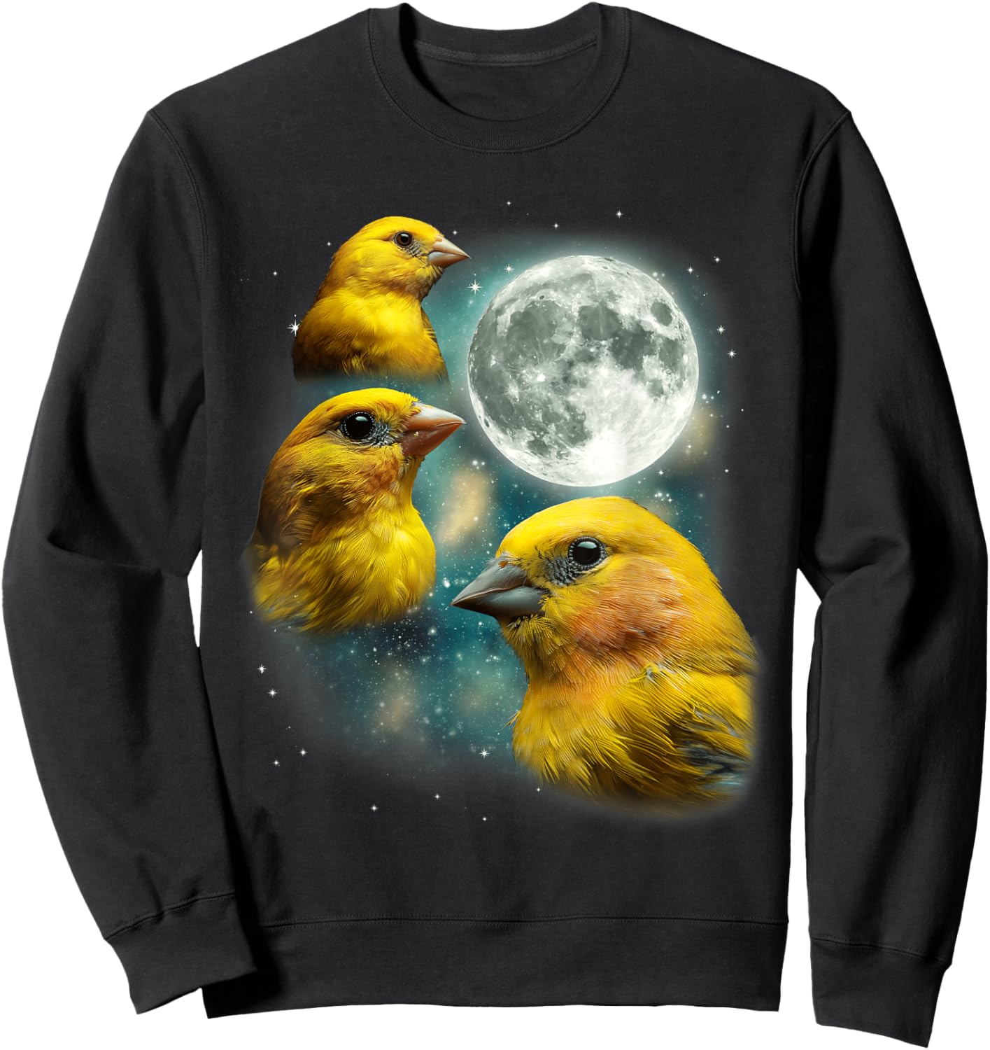 Three Canary Moon | 3 Canaries On A Magical Night Cute Bird Sweatshirt - Sweatshirt | Black