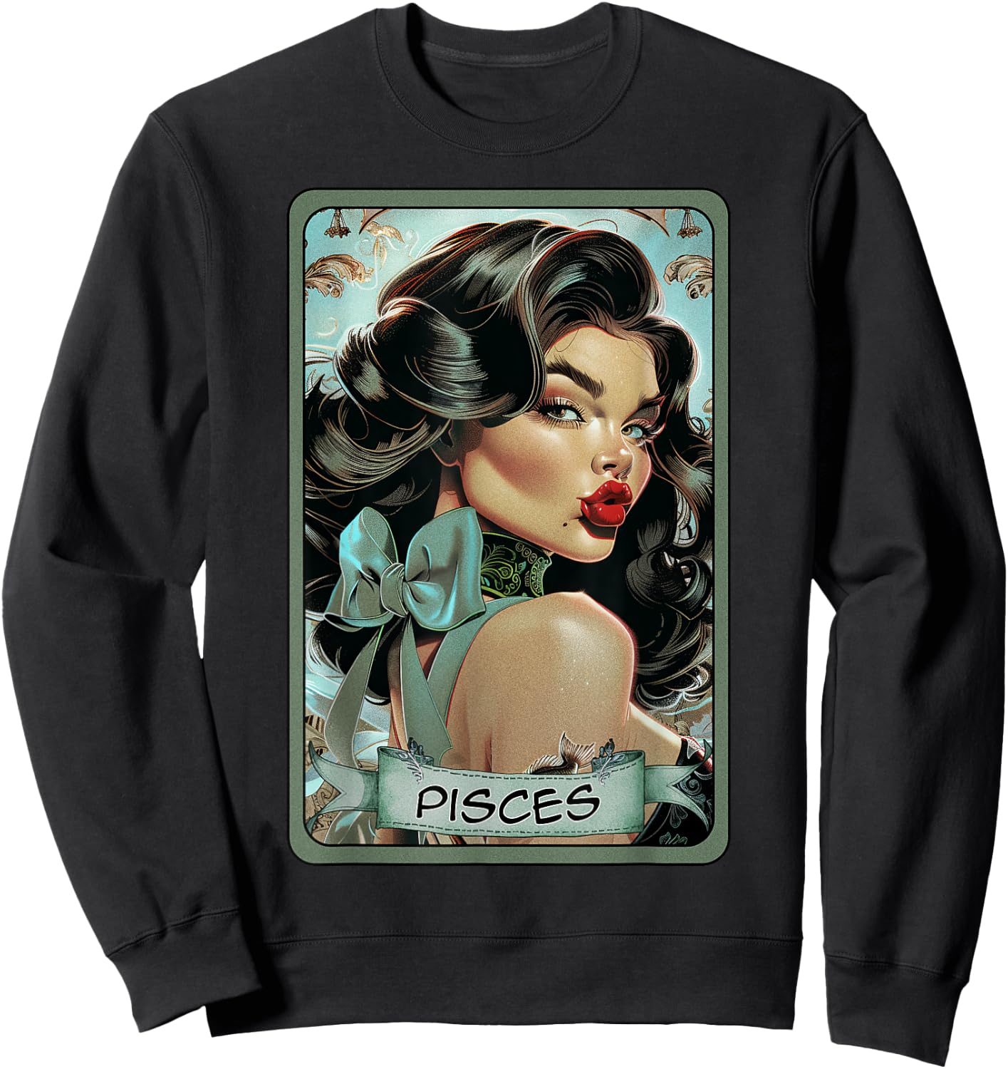 Pisces Tarot Card Pin Up Girl Sexy Astrology Birthday Fish Sweatshirt - Sweatshirt | Black