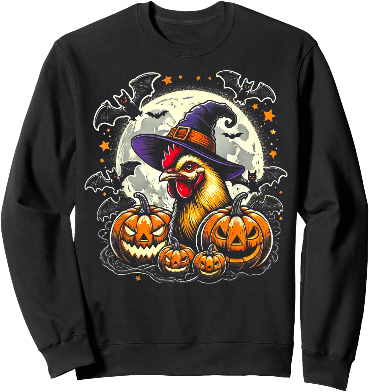 Chicken Halloween Witch Decor Sweatshirt - Sweatshirt | Black