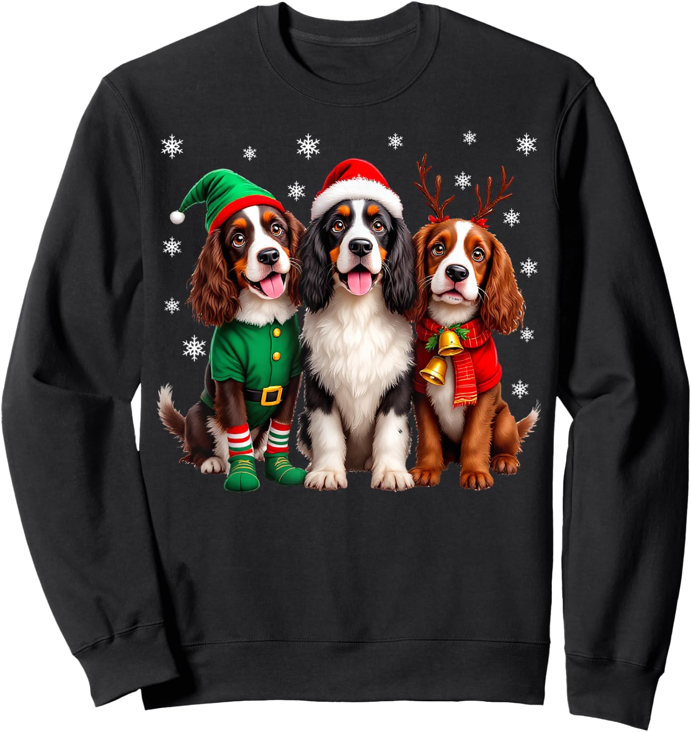 English Springer Spaniel Christmas Dogs Santa Reindeer Elf Sweatshirt - Sweatshirt | Black