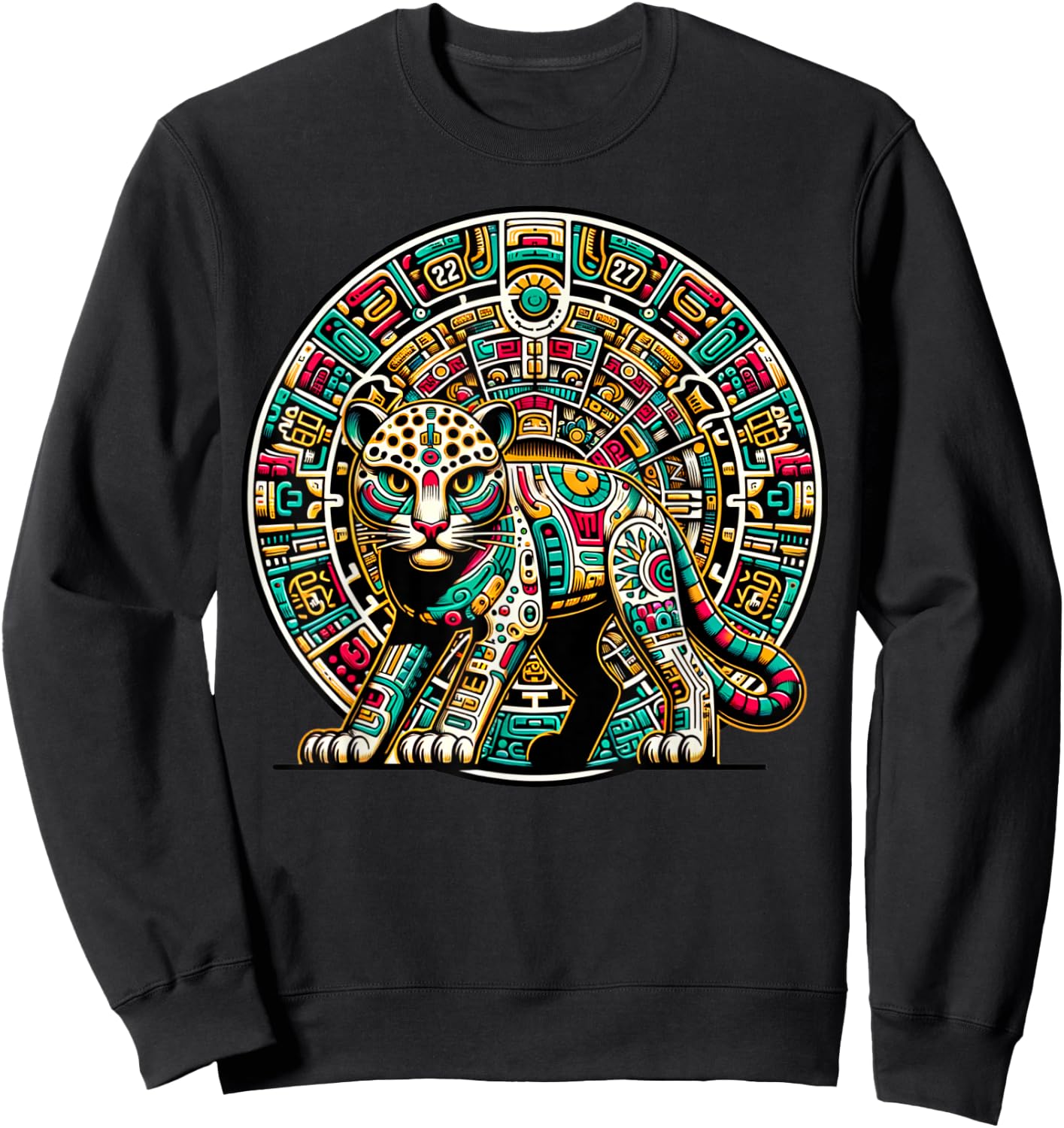 Aztec God Tezcatlipoca And Leopard With The Mayan Calendar Sweatshirt - Sweatshirt | Black