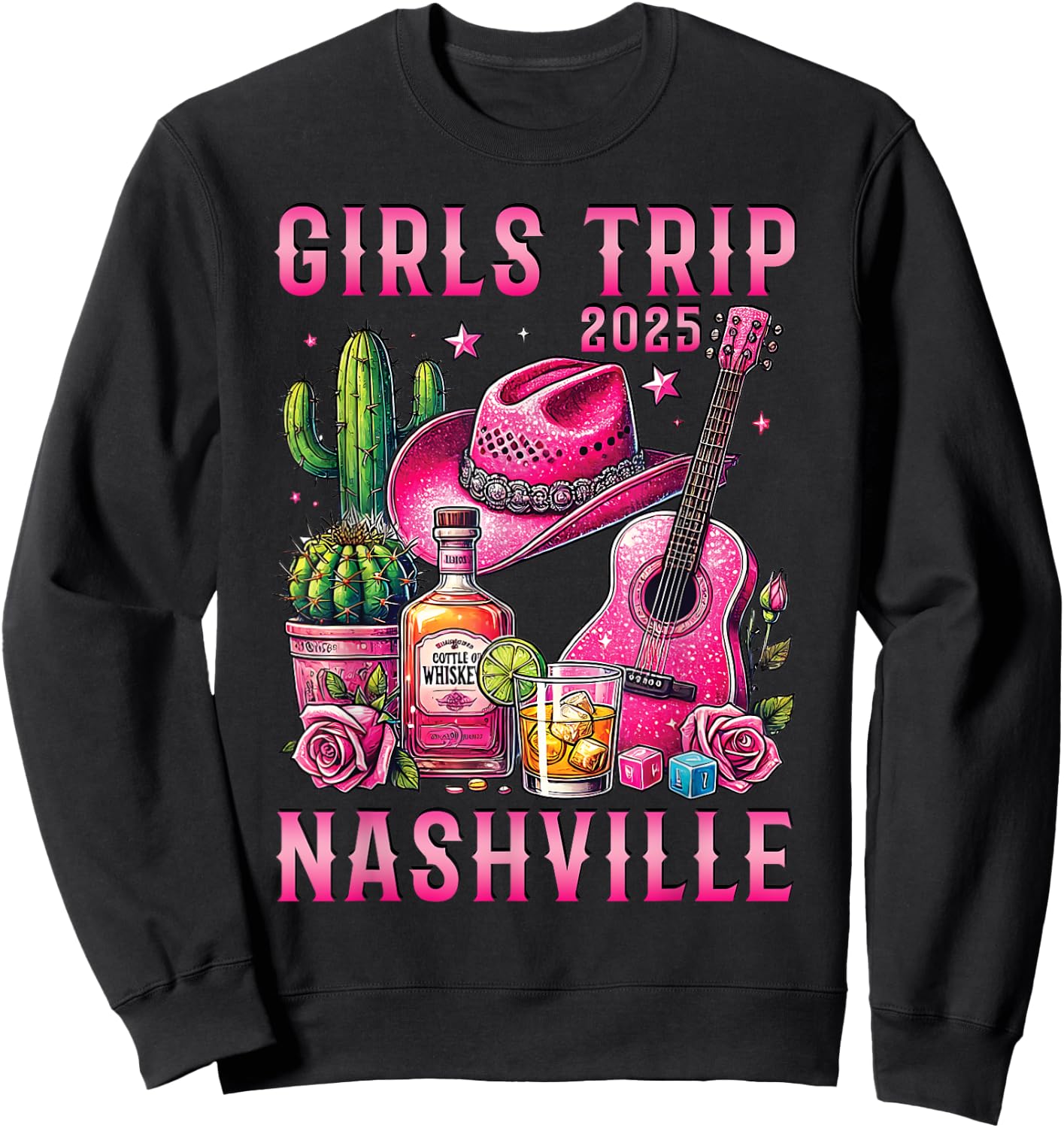 Girls Trip Nashville 2025 Summer Vacation Ladies Weekend Sweatshirt - Sweatshirt | Black