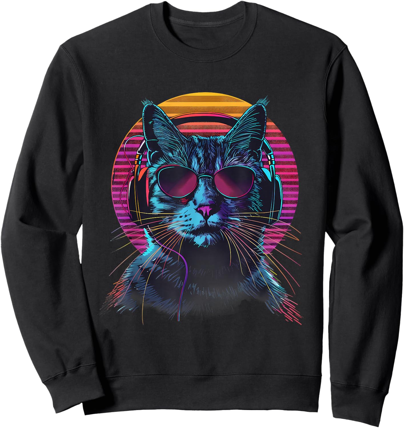 DJ Cat Techno Cat Music DJ Beatmaker Music Headphones EDM Women Kids Sweatshirt - Sweatshirt | Black
