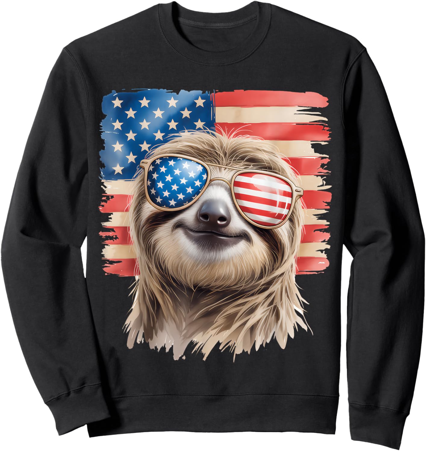 American Flag Sloth USA 4th Of July Patriotic Men Women Sweatshirt - Sweatshirt | Black