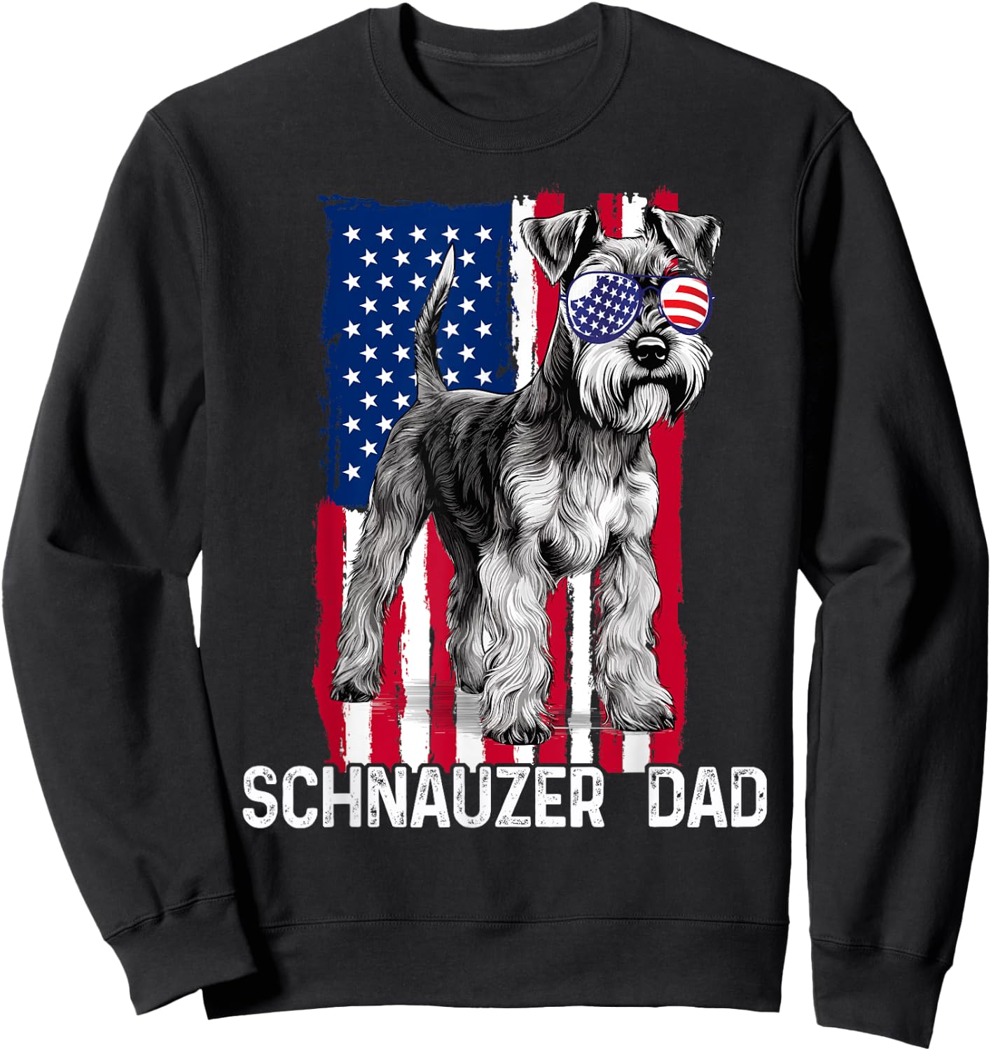 Dog Dad Fathers Day Gift Mini Schnauzer USA Flag 4th of July Sweatshirt - Sweatshirt | Black