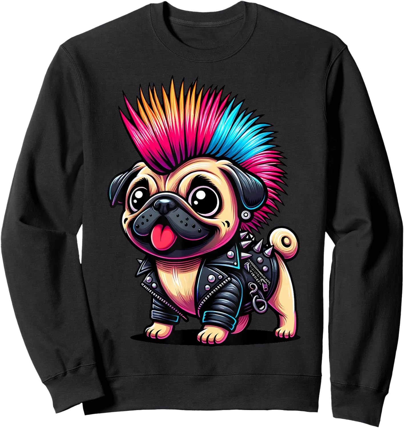 Funny Punk Pug, Rock'n Roll Goth Dog, Guitar Band Funny Sweatshirt - Sweatshirt | Black