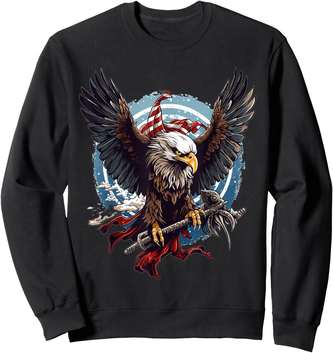 Viking Warrior American Eagle US Flag Norse Mythology Sweatshirt - Sweatshirt | Black