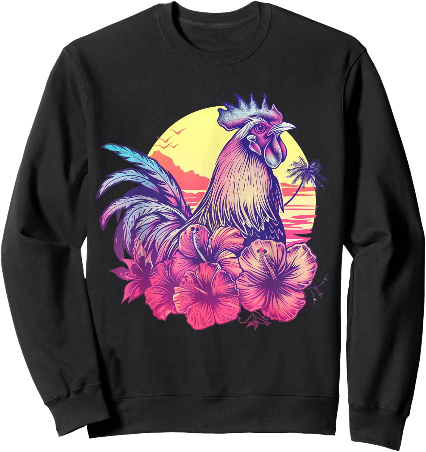 Chicken Hawaiian Flowers Rooster Kauai Hawaii Vintage Sweatshirt - Sweatshirt | Black