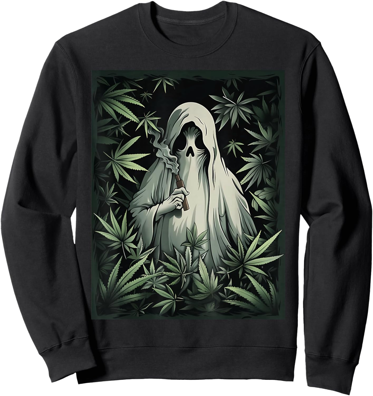 Halloween Ghost Smoking Weed 420 Stoner Cannabis Marijuana Sweatshirt - Sweatshirt | Black