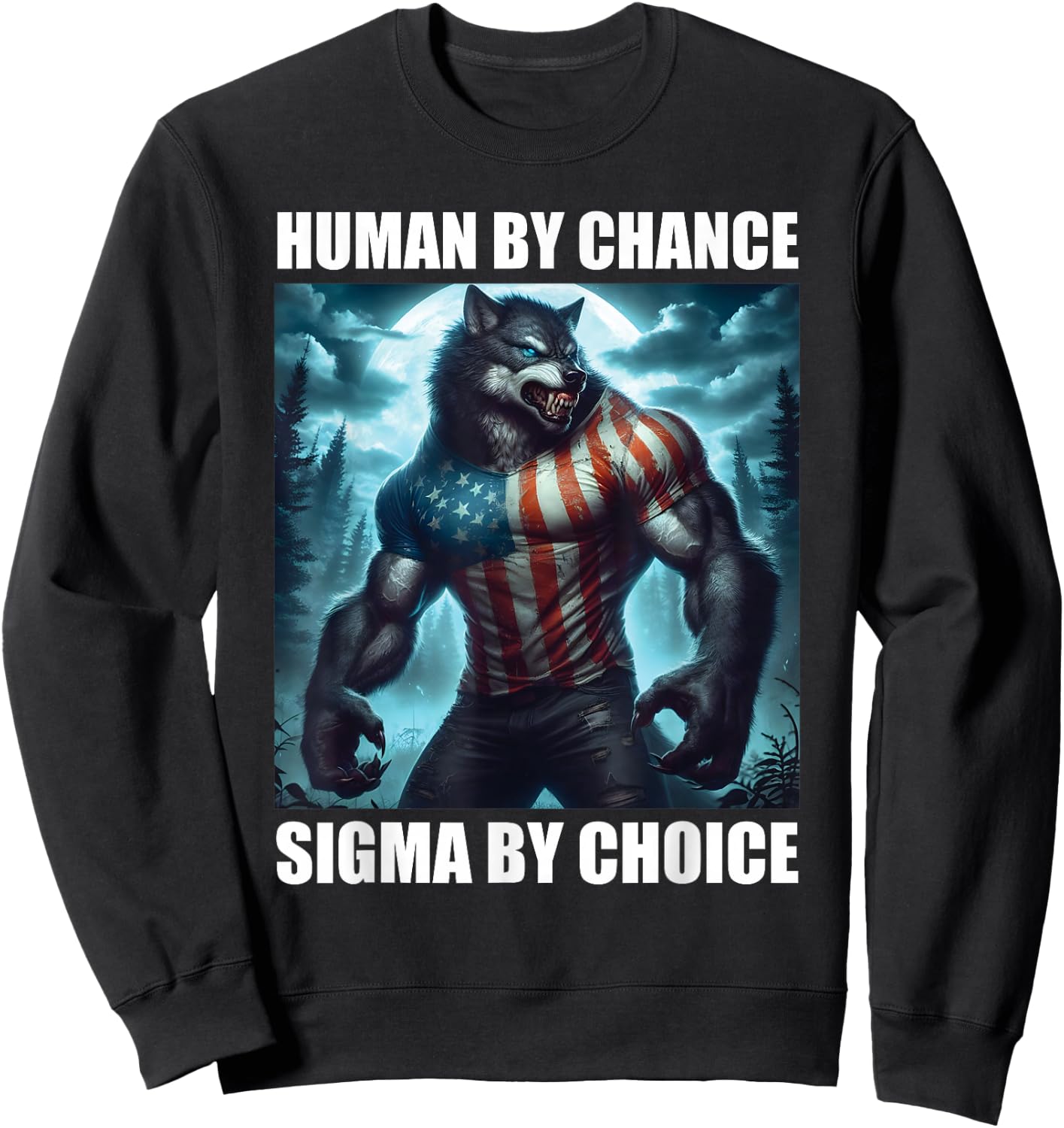 Human By Chance Sigma By Choice Funny Alpha Wolf Werewolf Sweatshirt - Sweatshirt | Black