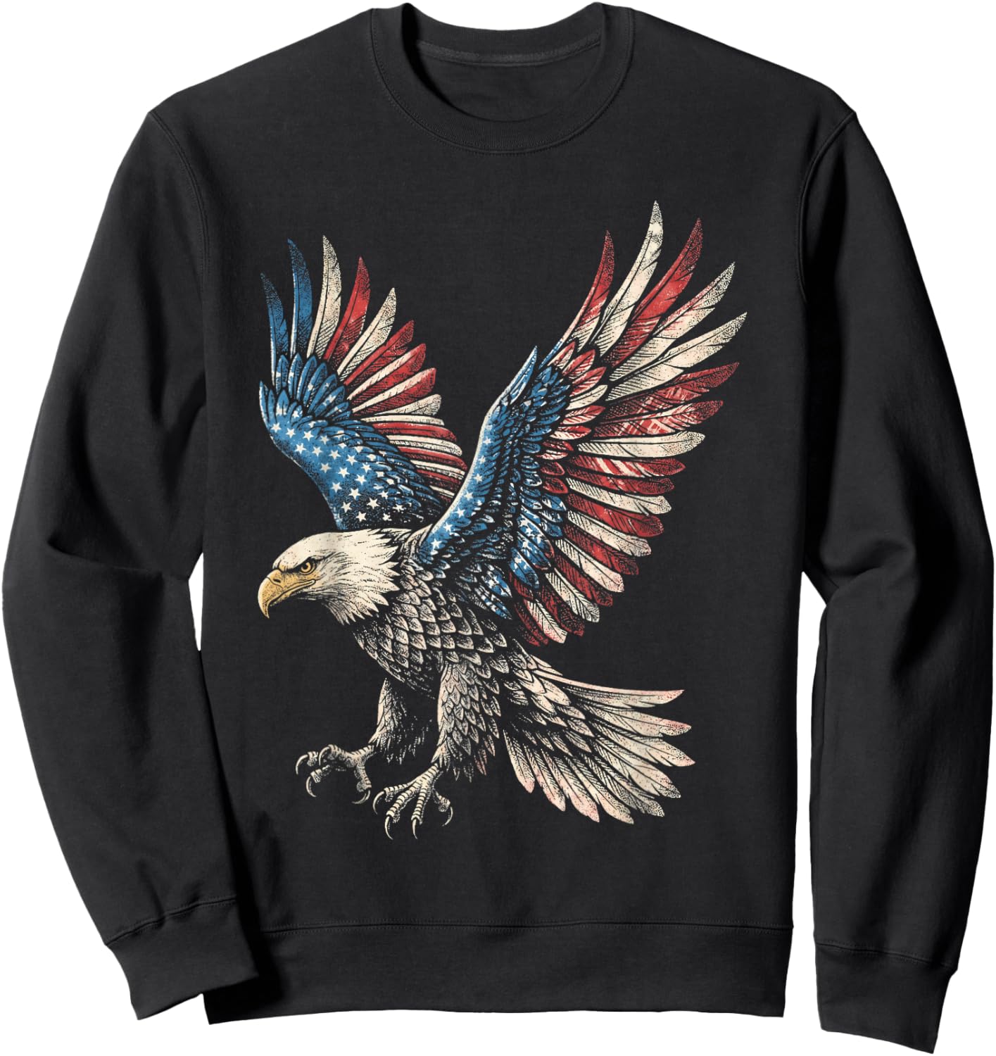 Eagle American Flag 4th of July USA Patriotic Men Women Sweatshirt - Sweatshirt | Black